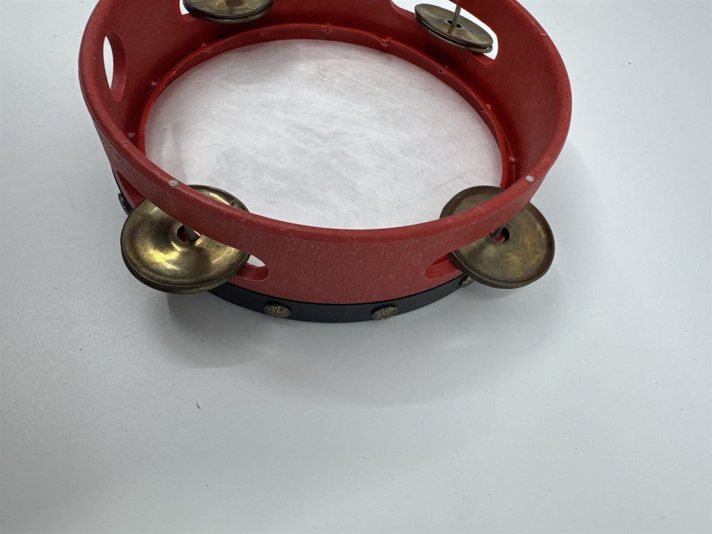 Vintage Red Chinese Rattle Tambourine Drum Musical Instrument Hand Held Art