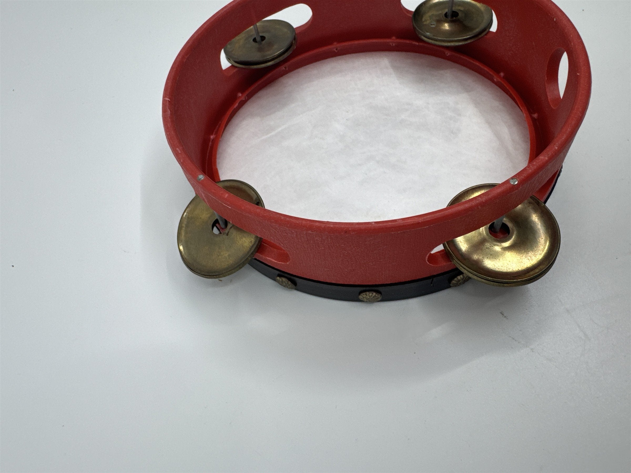 Vintage Red Chinese Rattle Tambourine Drum Musical Instrument Hand Held Art