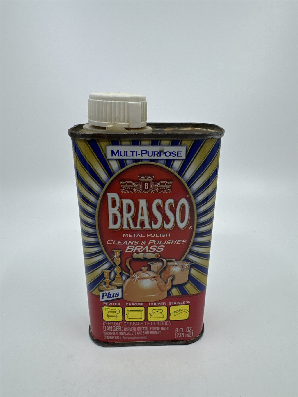 Vintage Brasso 8 Oz Multipurpose Brass Cleaner Cleans Pewter, Chrome (1/3 Full)