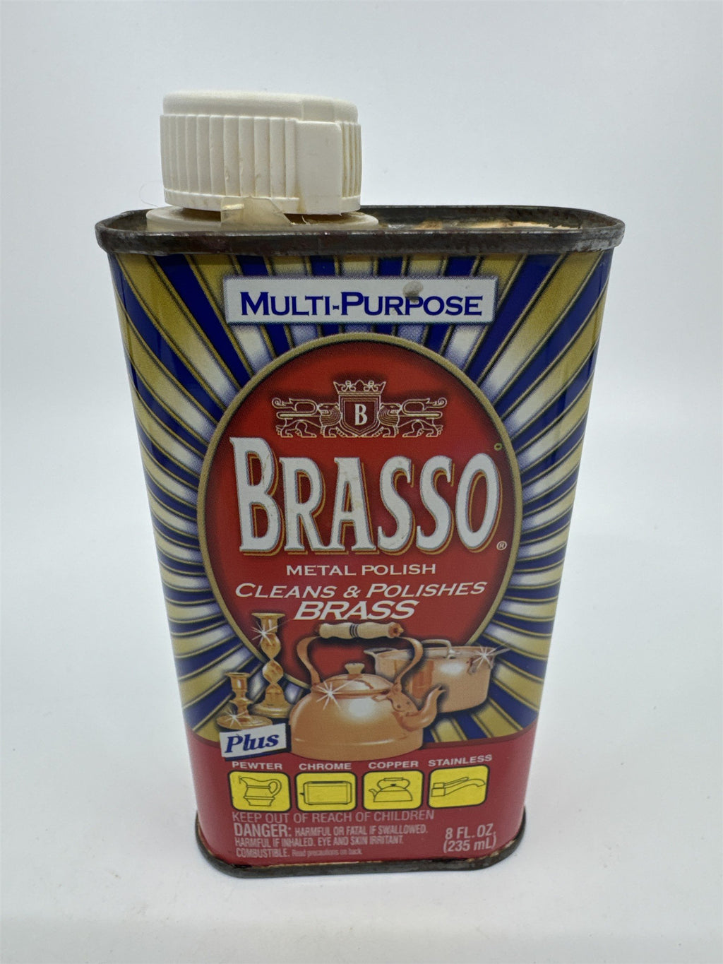Vintage Brasso 8 Oz Multipurpose Brass Cleaner Cleans Pewter, Chrome (1/3 Full)
