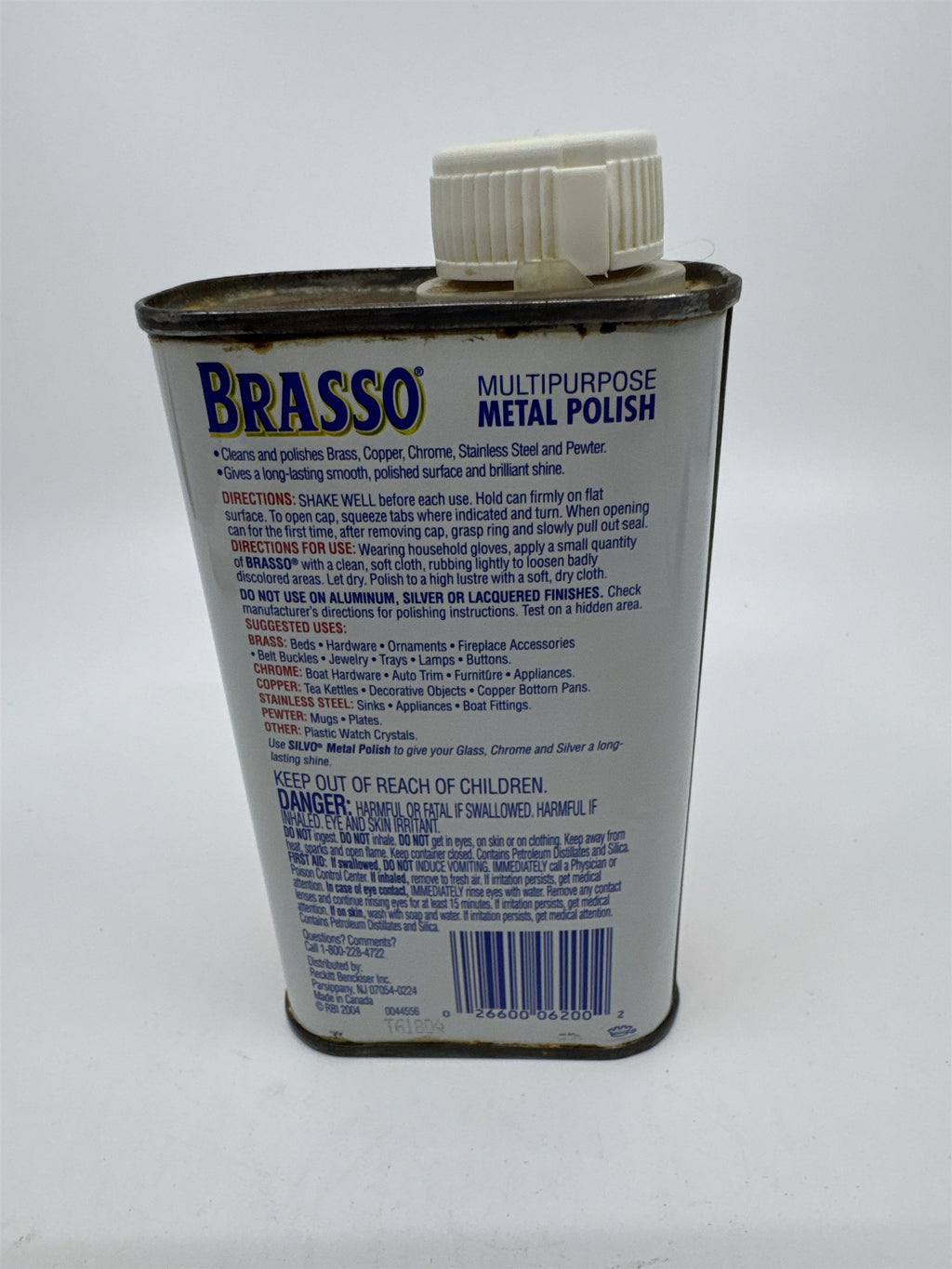 Vintage Brasso 8 Oz Multipurpose Brass Cleaner Cleans Pewter, Chrome (1/3 Full)