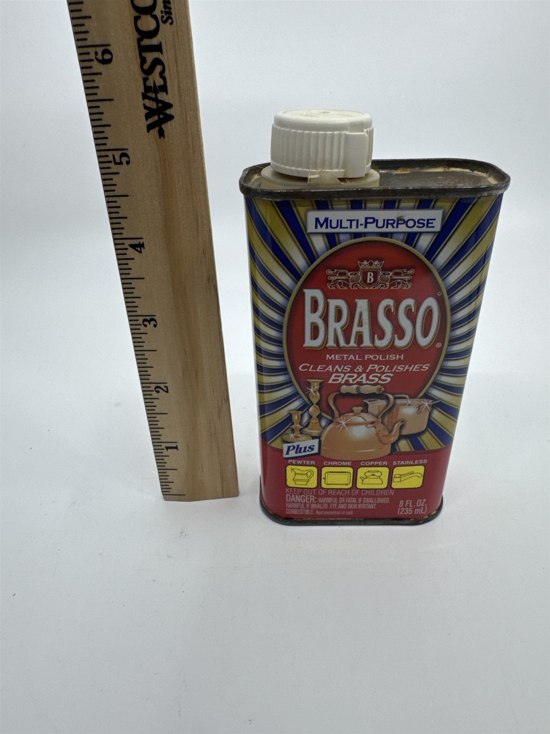 Vintage Brasso 8 Oz Multipurpose Brass Cleaner Cleans Pewter, Chrome (1/3 Full)