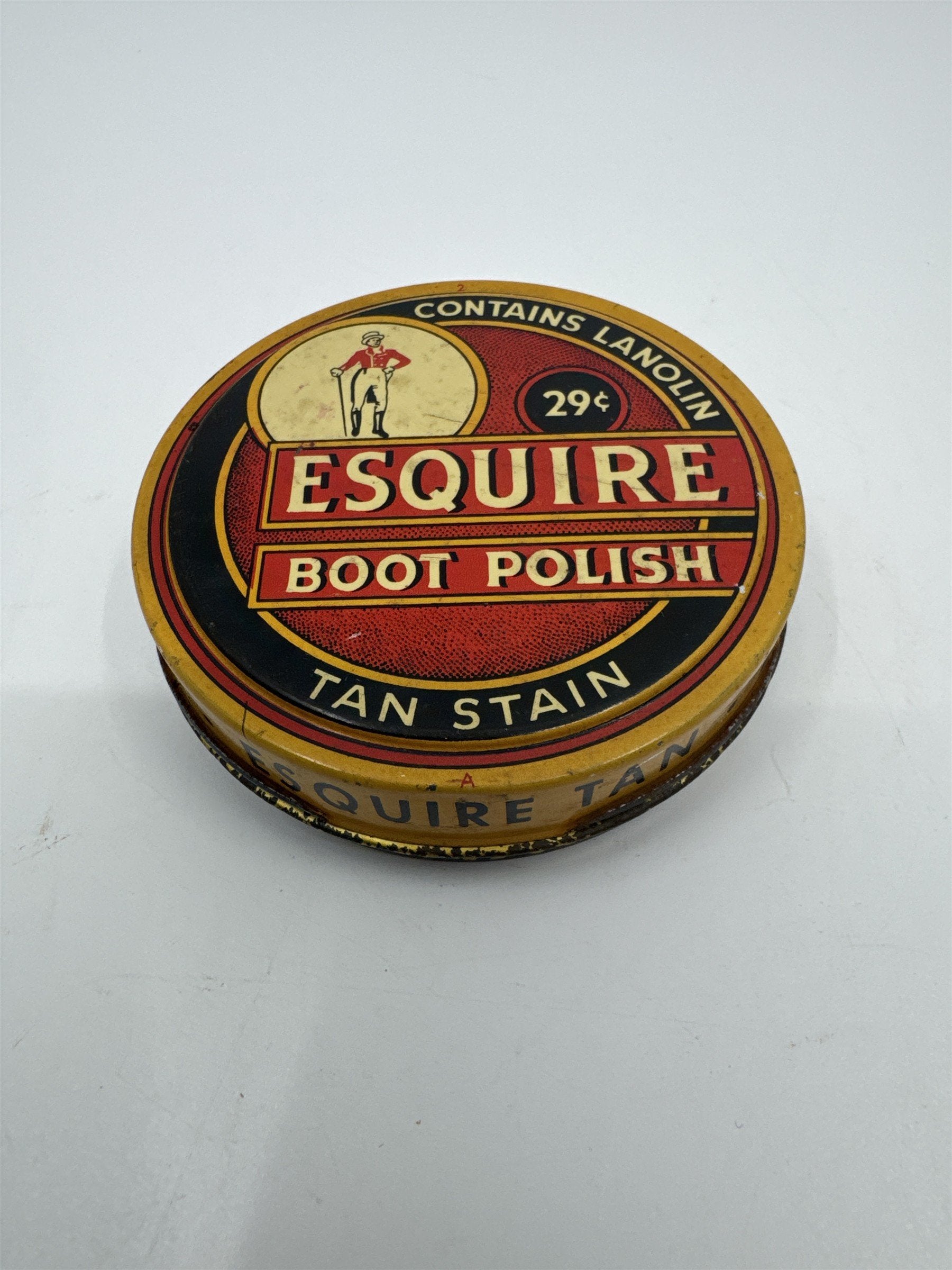 Vintage Esquire Boot Polish Tan Stain Advertising Tin Container Knomark Inc
