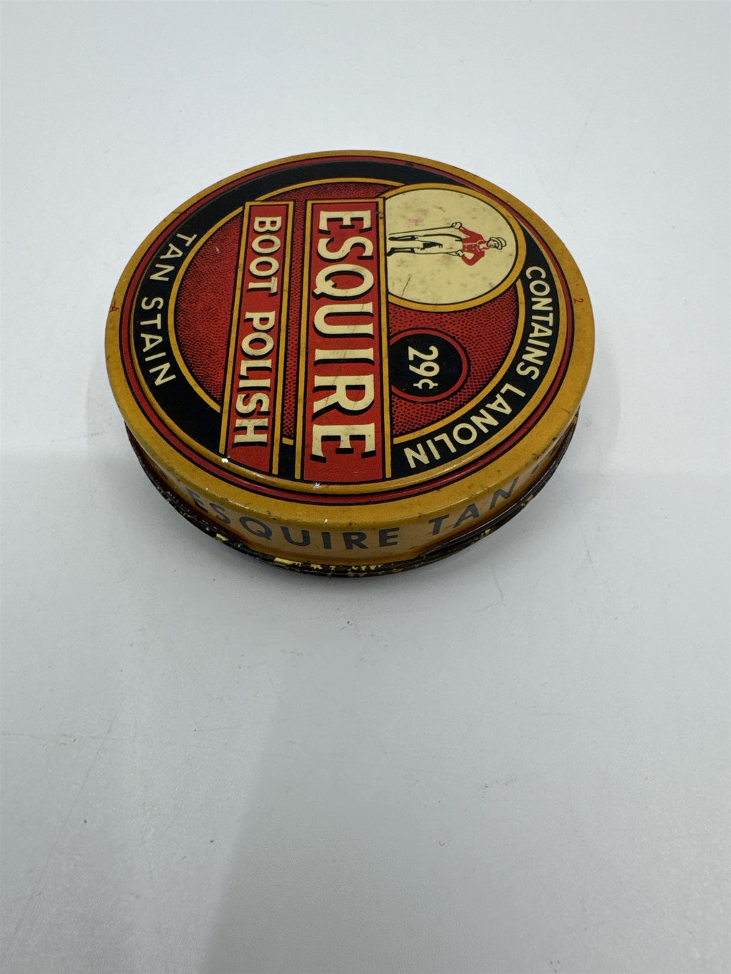 Vintage Esquire Boot Polish Tan Stain Advertising Tin Container Knomark Inc