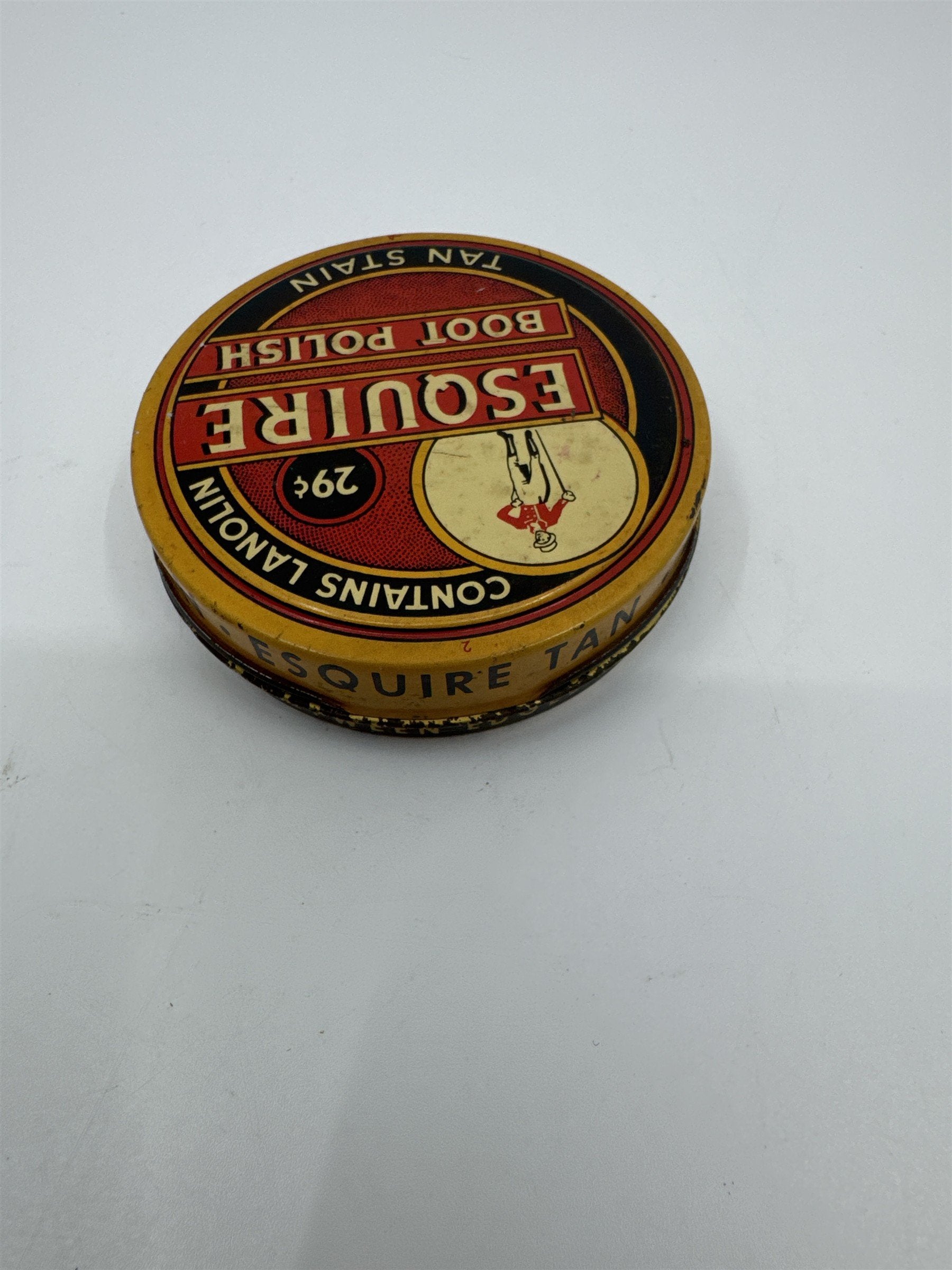 Vintage Esquire Boot Polish Tan Stain Advertising Tin Container Knomark Inc