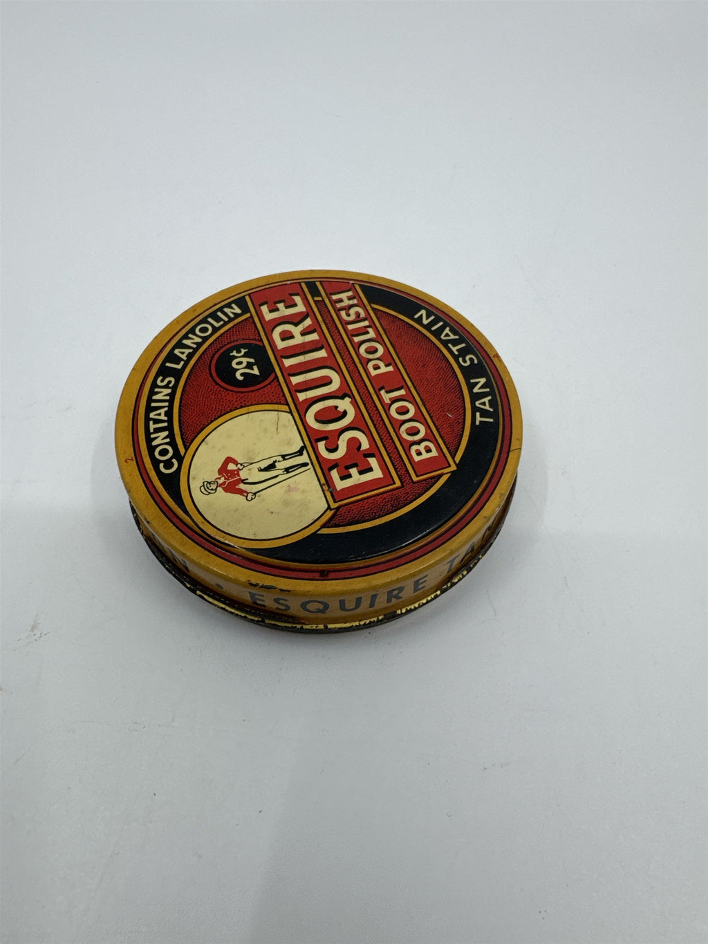 Vintage Esquire Boot Polish Tan Stain Advertising Tin Container Knomark Inc