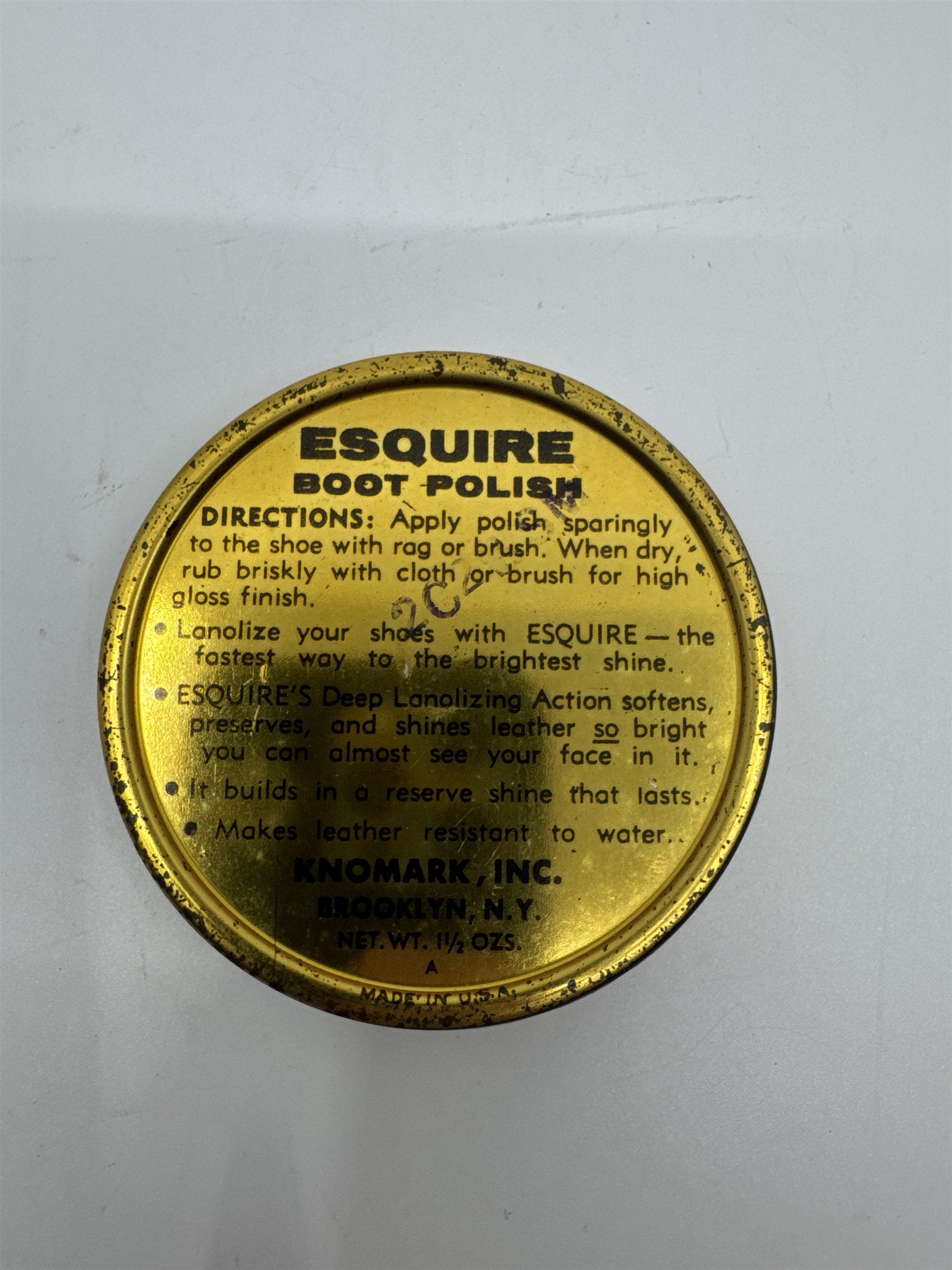 Vintage Esquire Boot Polish Tan Stain Advertising Tin Container Knomark Inc