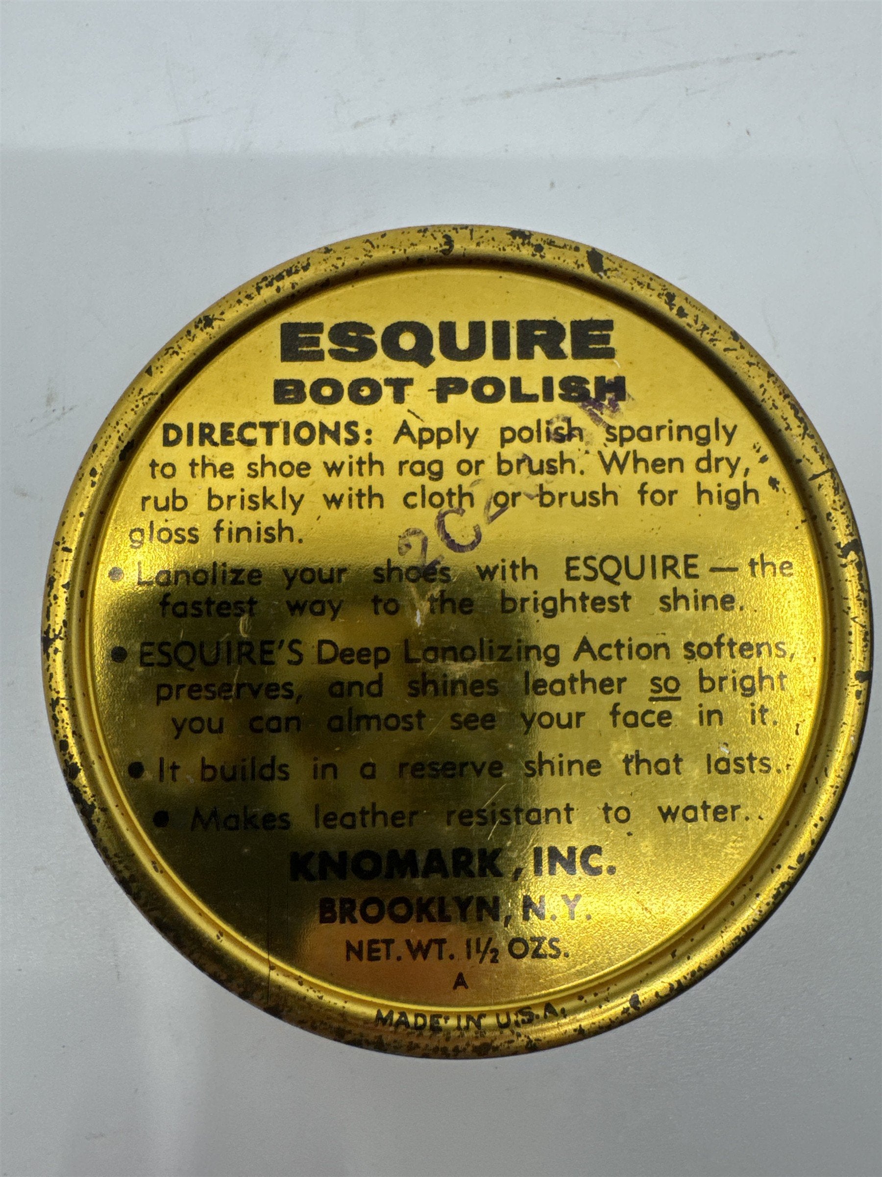 Vintage Esquire Boot Polish Tan Stain Advertising Tin Container Knomark Inc