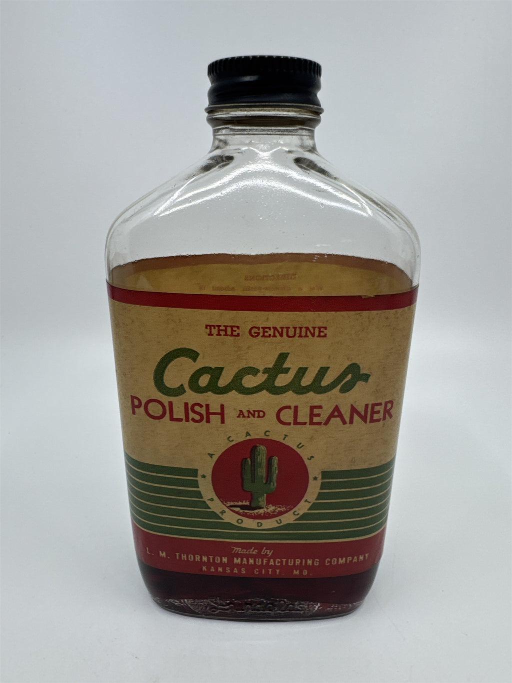Vintage Genuine Cactus Polish and Cleaner 12 Oz Glass Bottle W/ Some Contents