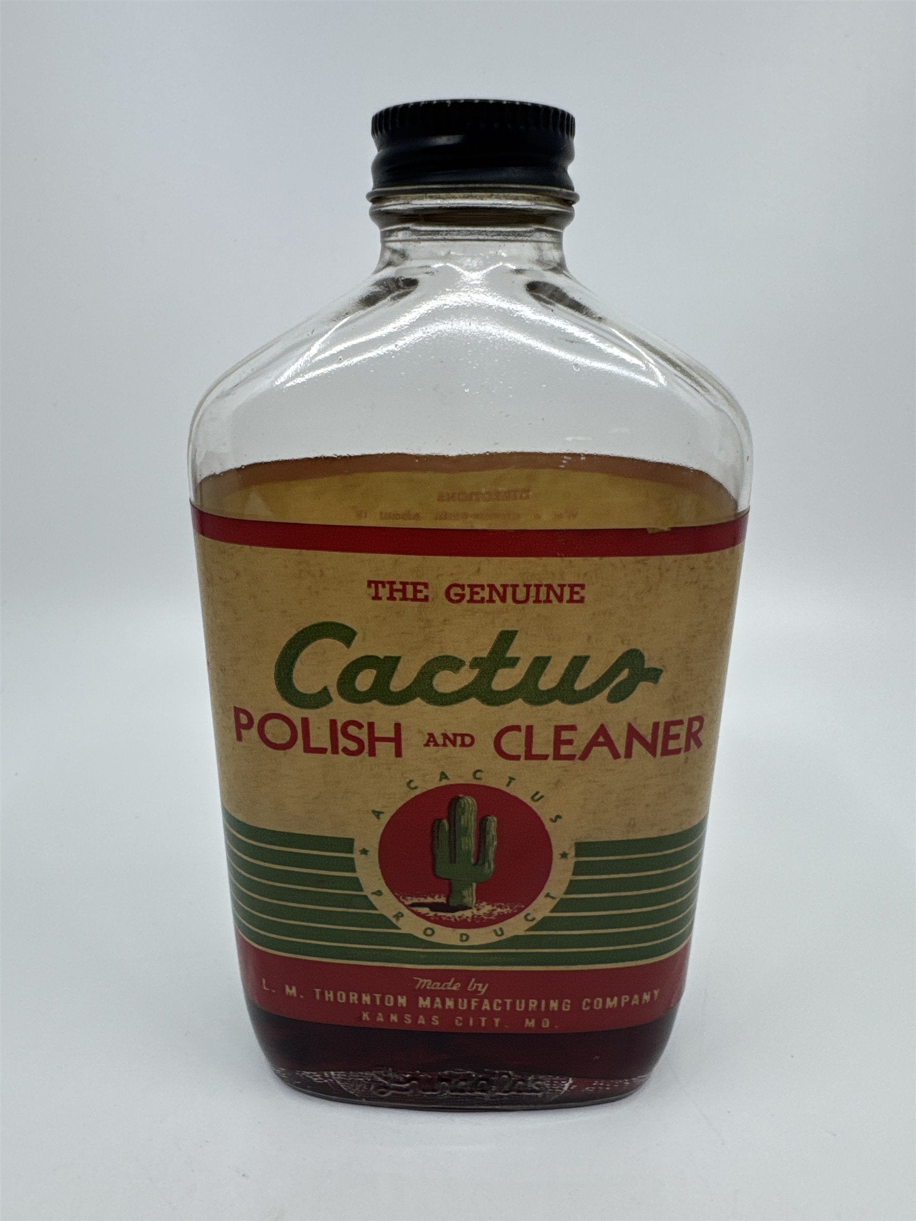 Vintage Genuine Cactus Polish and Cleaner 12 Oz Glass Bottle W/ Some Contents