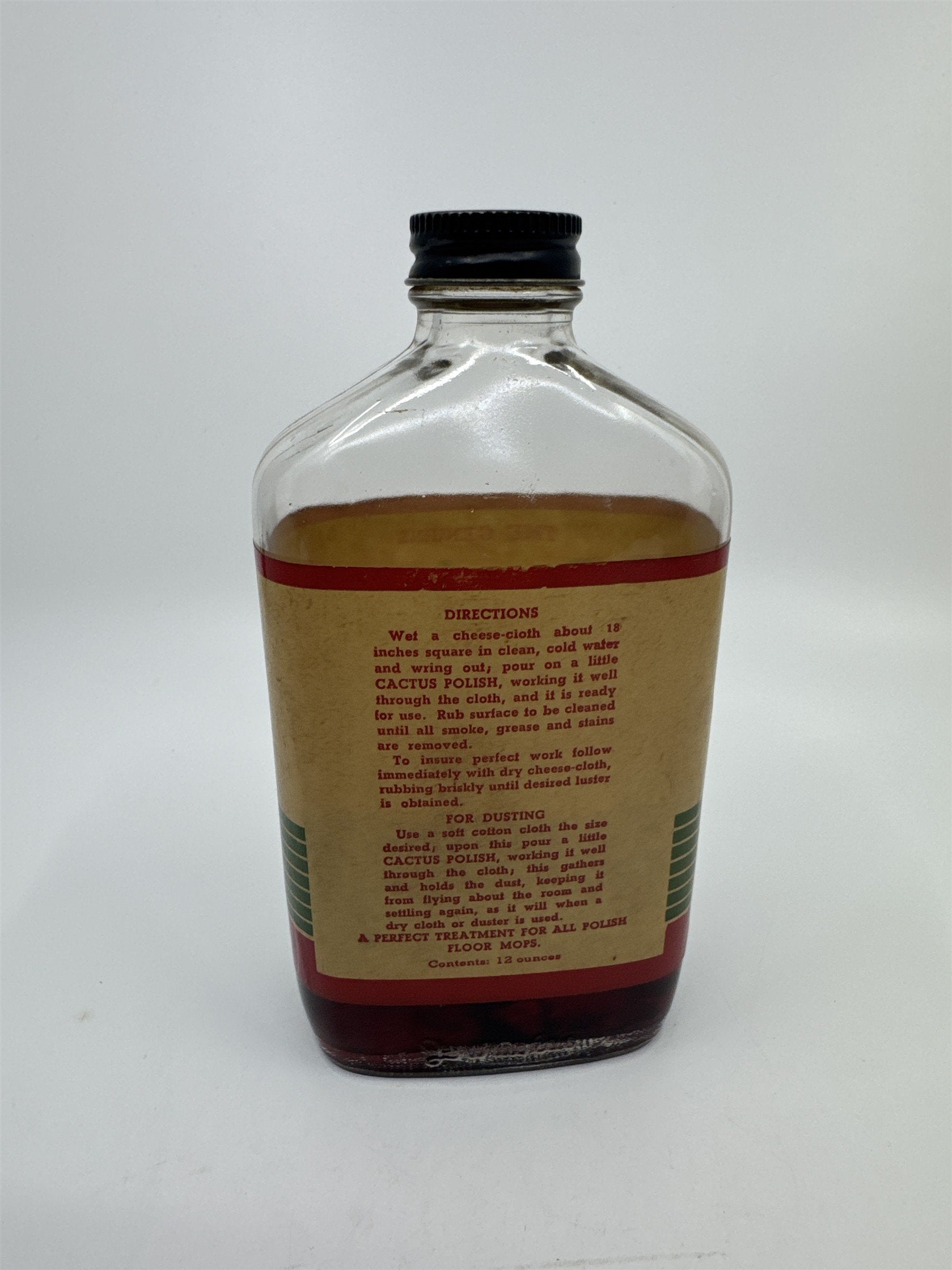 Vintage Genuine Cactus Polish and Cleaner 12 Oz Glass Bottle W/ Some Contents