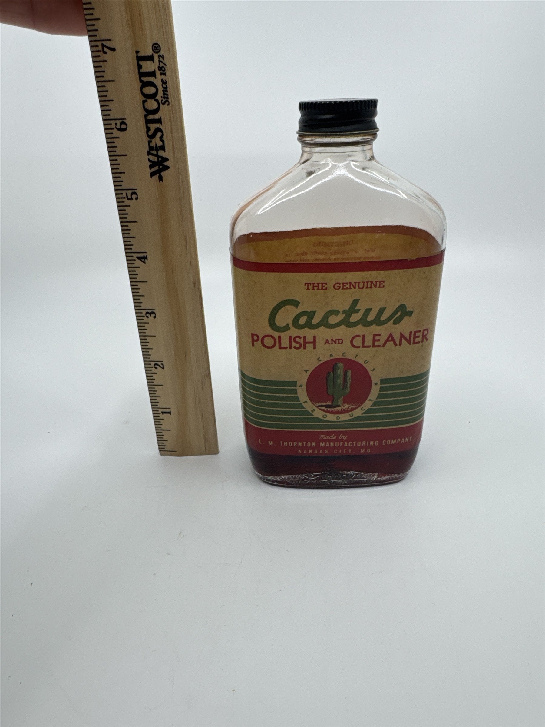 Vintage Genuine Cactus Polish and Cleaner 12 Oz Glass Bottle W/ Some Contents