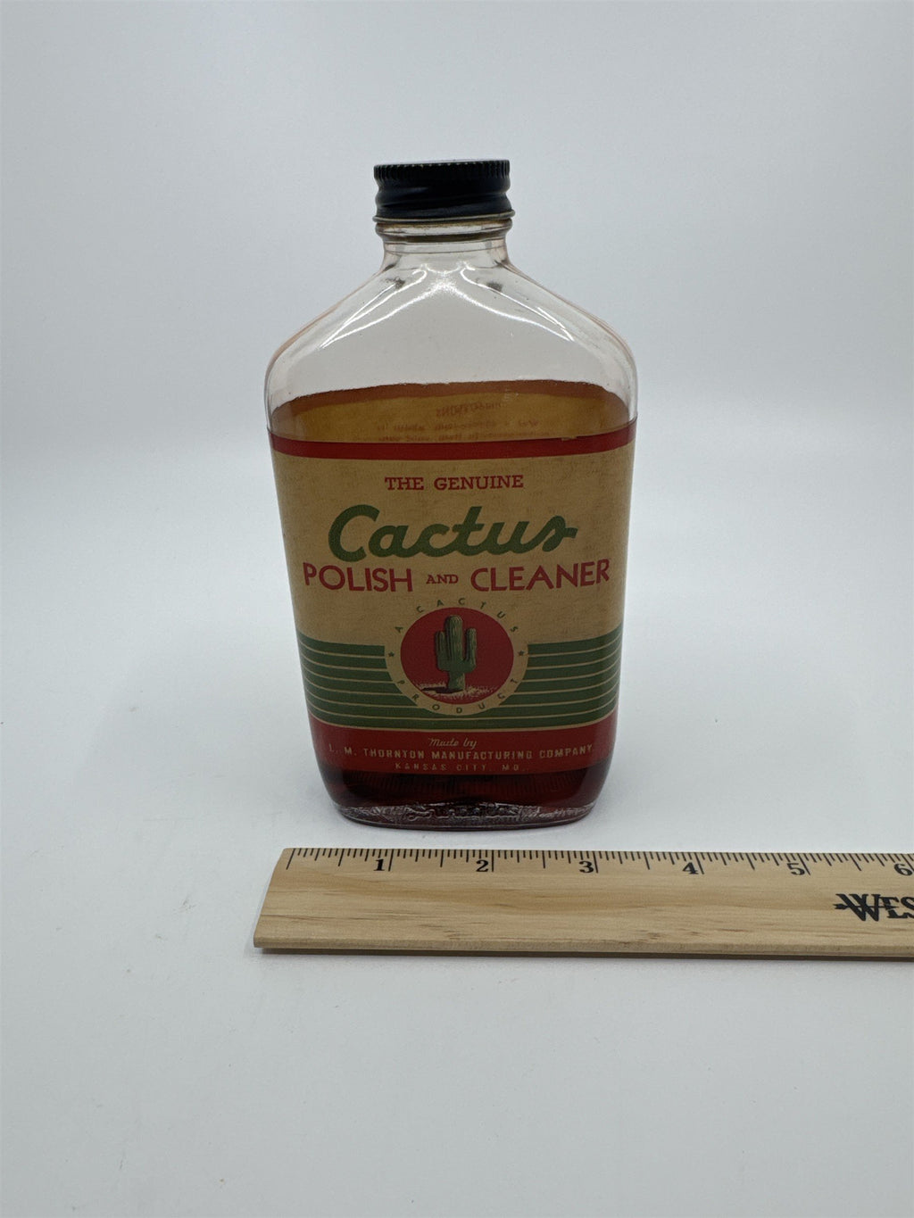 Vintage Genuine Cactus Polish and Cleaner 12 Oz Glass Bottle W/ Some Contents