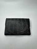 Retro Black Tri-Fold Wallet Liz Claiborne Axcess Tan Contrast Stitch
