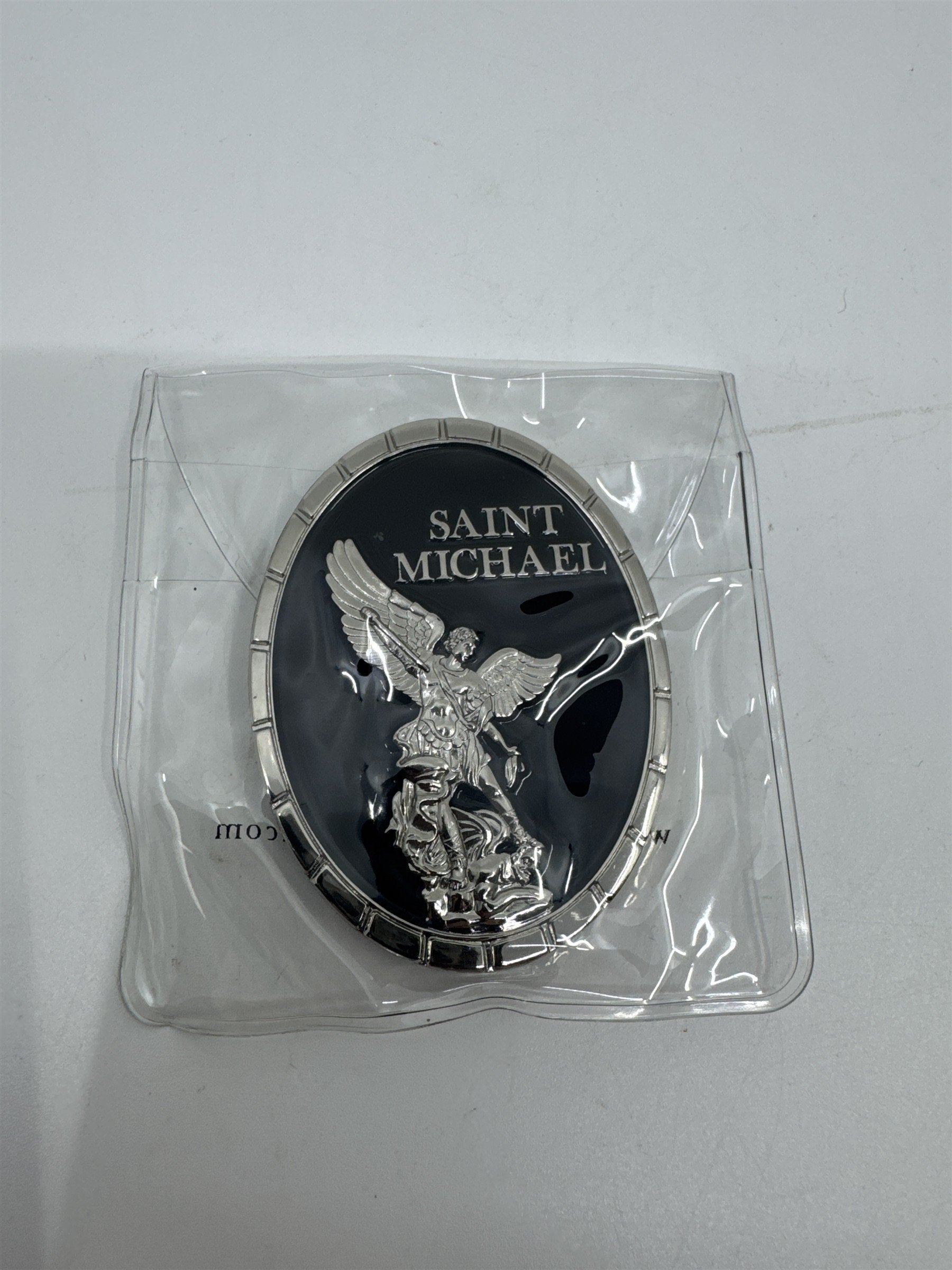 Saint Michael To Protect And Serve Black and Silver Challenge Coin in Plastic