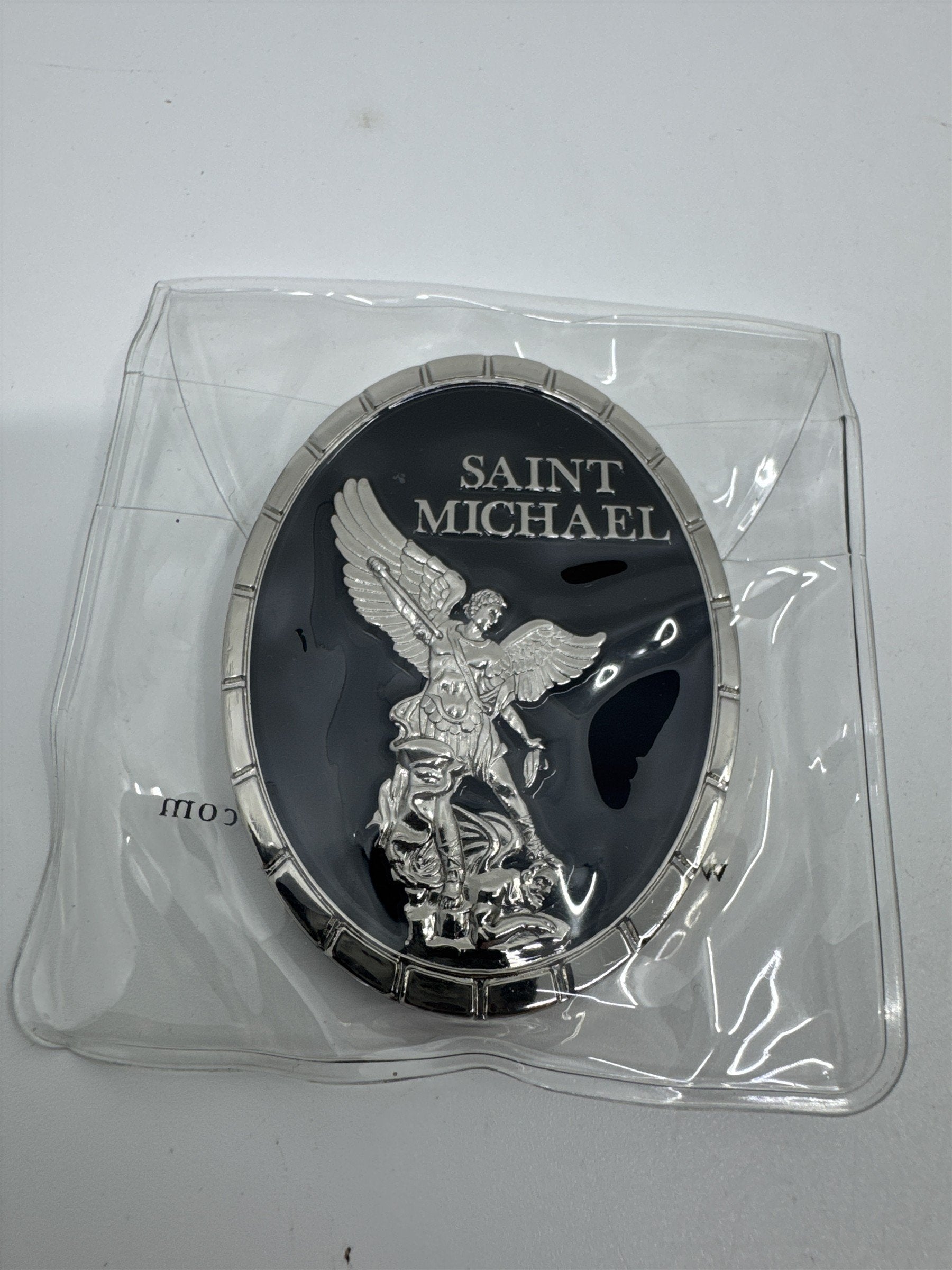 Saint Michael To Protect And Serve Black and Silver Challenge Coin in Plastic