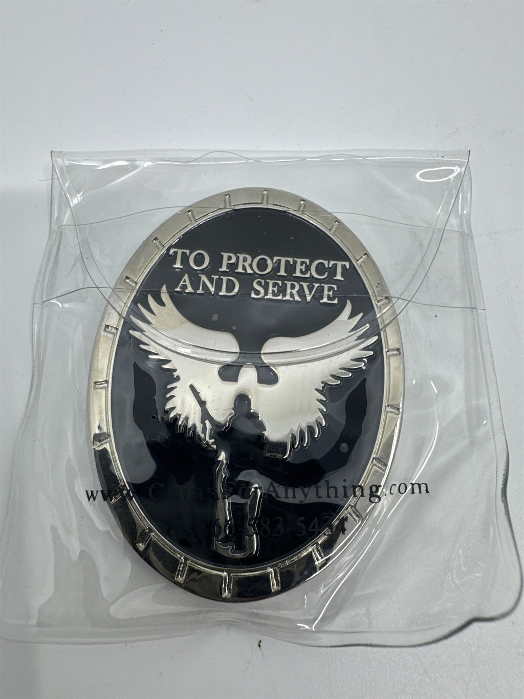 Saint Michael To Protect And Serve Black and Silver Challenge Coin in Plastic