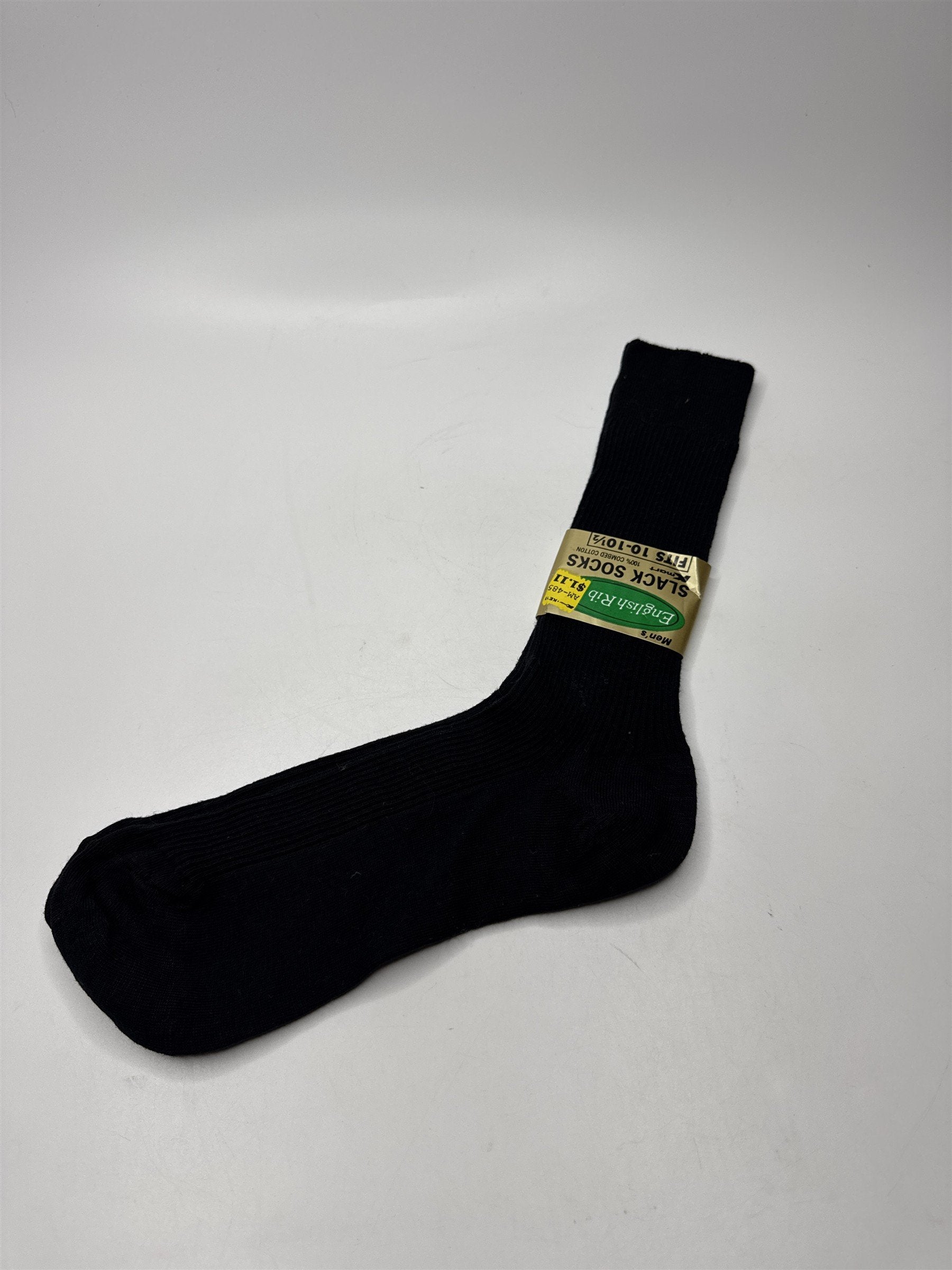 Vintage Mens Dress Slack Socks English Rib 10-10.5 Kmart Black 1 Pair Troy USA