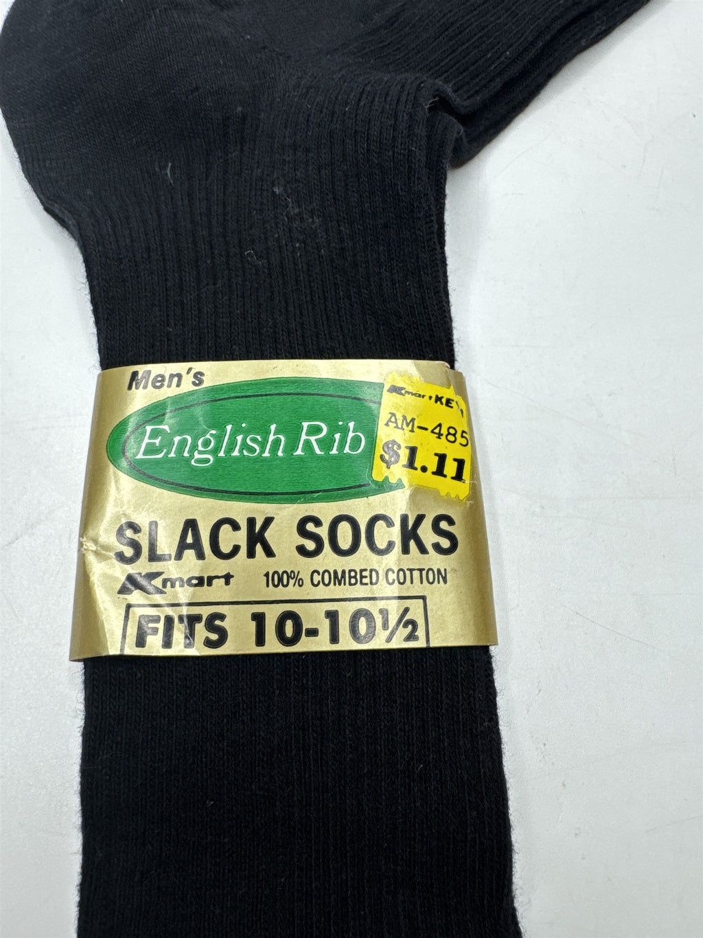 Vintage Mens Dress Slack Socks English Rib 10-10.5 Kmart Black 1 Pair Troy USA