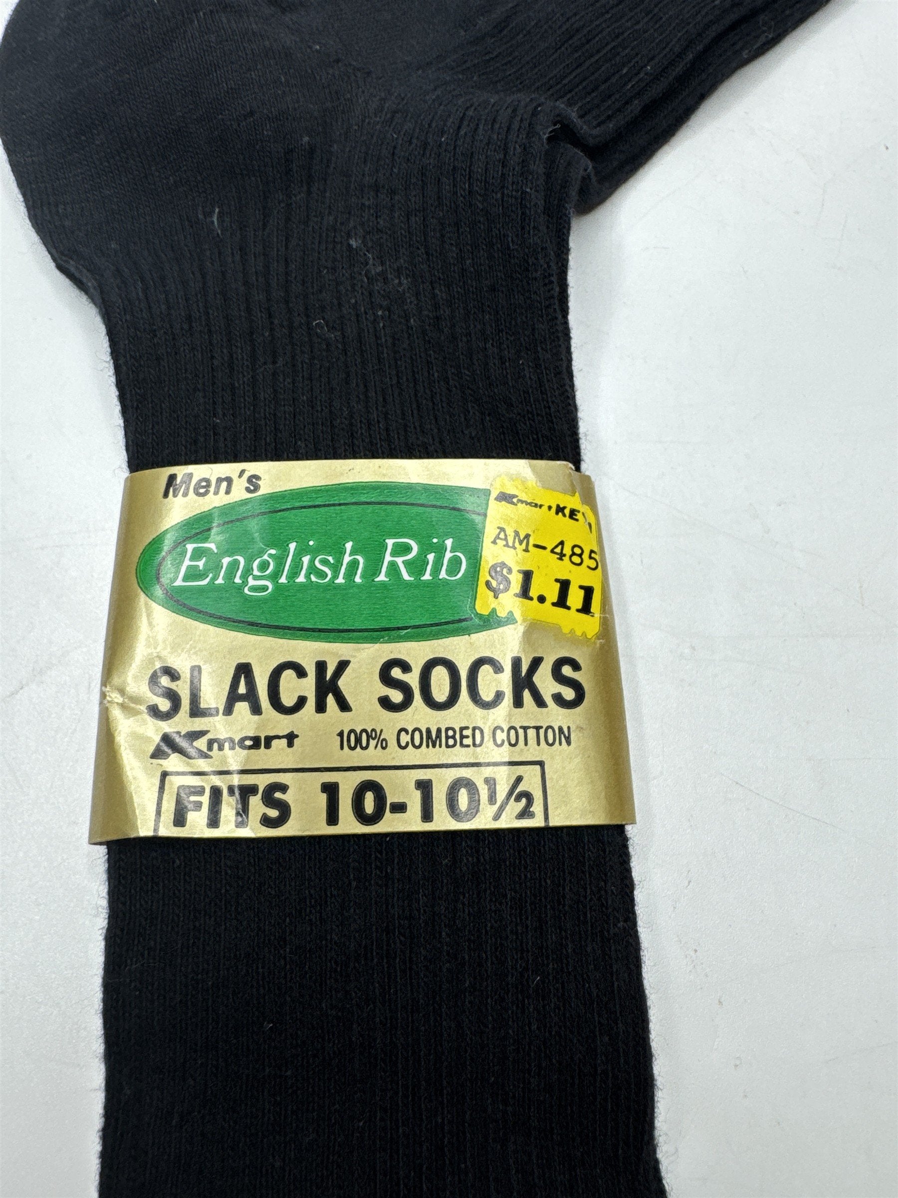 Vintage Mens Dress Slack Socks English Rib 10-10.5 Kmart Black 1 Pair Troy USA