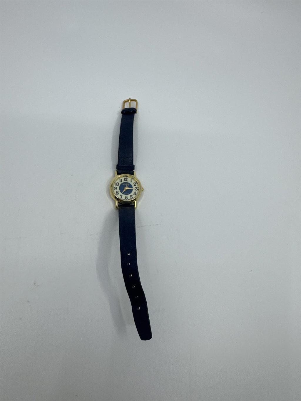 Vintage Blue Infinity Hong Kong Quartz Womens Wristwatch Gold Tone Leather Band