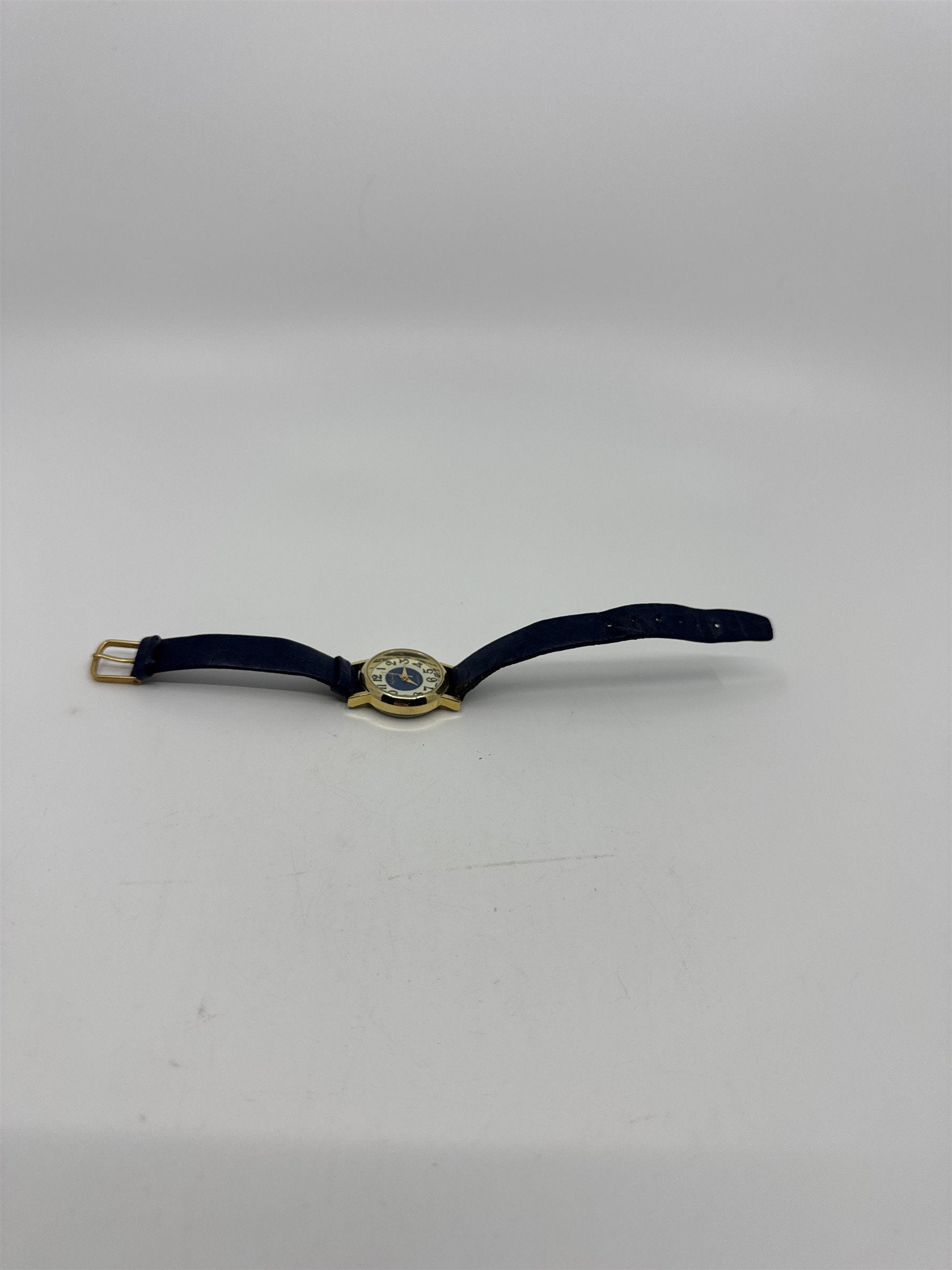 Vintage Blue Infinity Hong Kong Quartz Womens Wristwatch Gold Tone Leather Band
