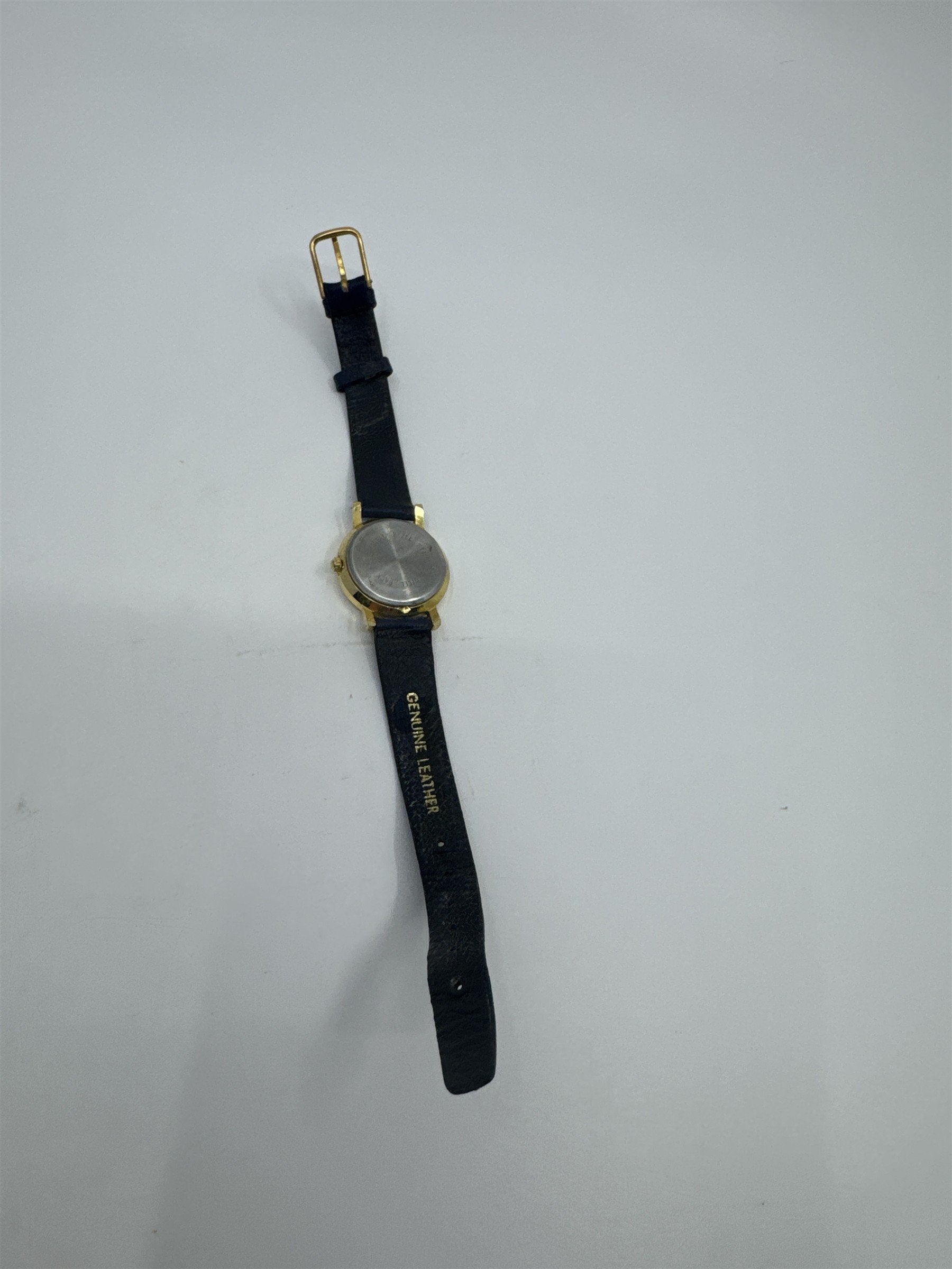 Vintage Blue Infinity Hong Kong Quartz Womens Wristwatch Gold Tone Leather Band