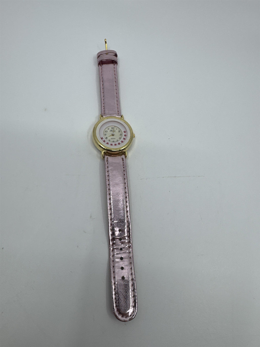 Vintage Pink Ronica Kong Quartz Womens Wristwatch Gold Tone Leather Metallic