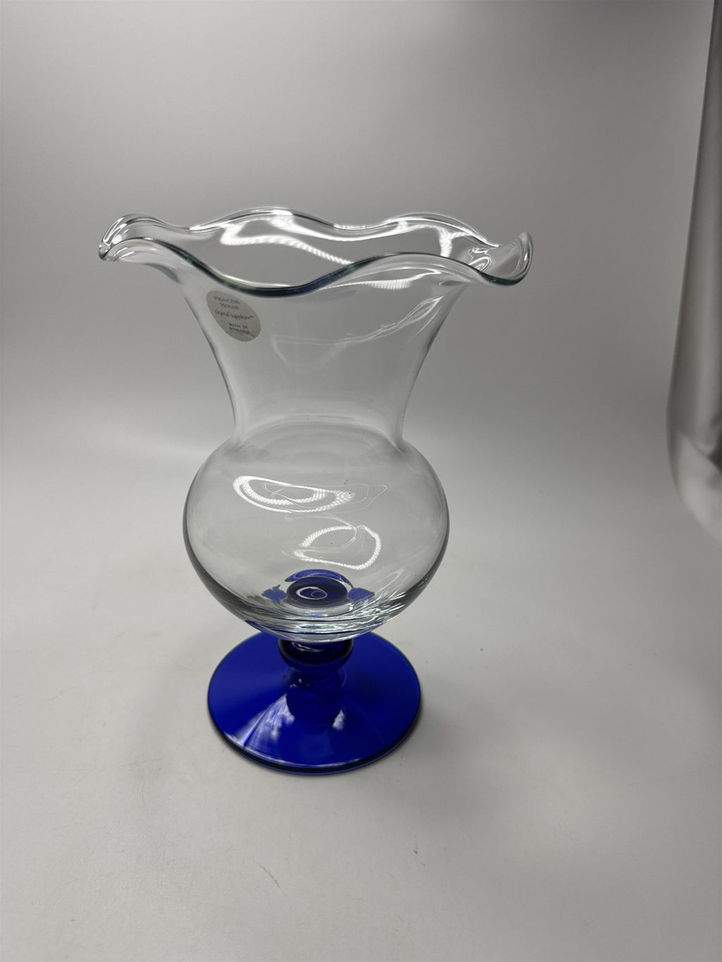 Princess House Vase Crystal Sapphire Clear Glass 8.5" Tall /w Original Box