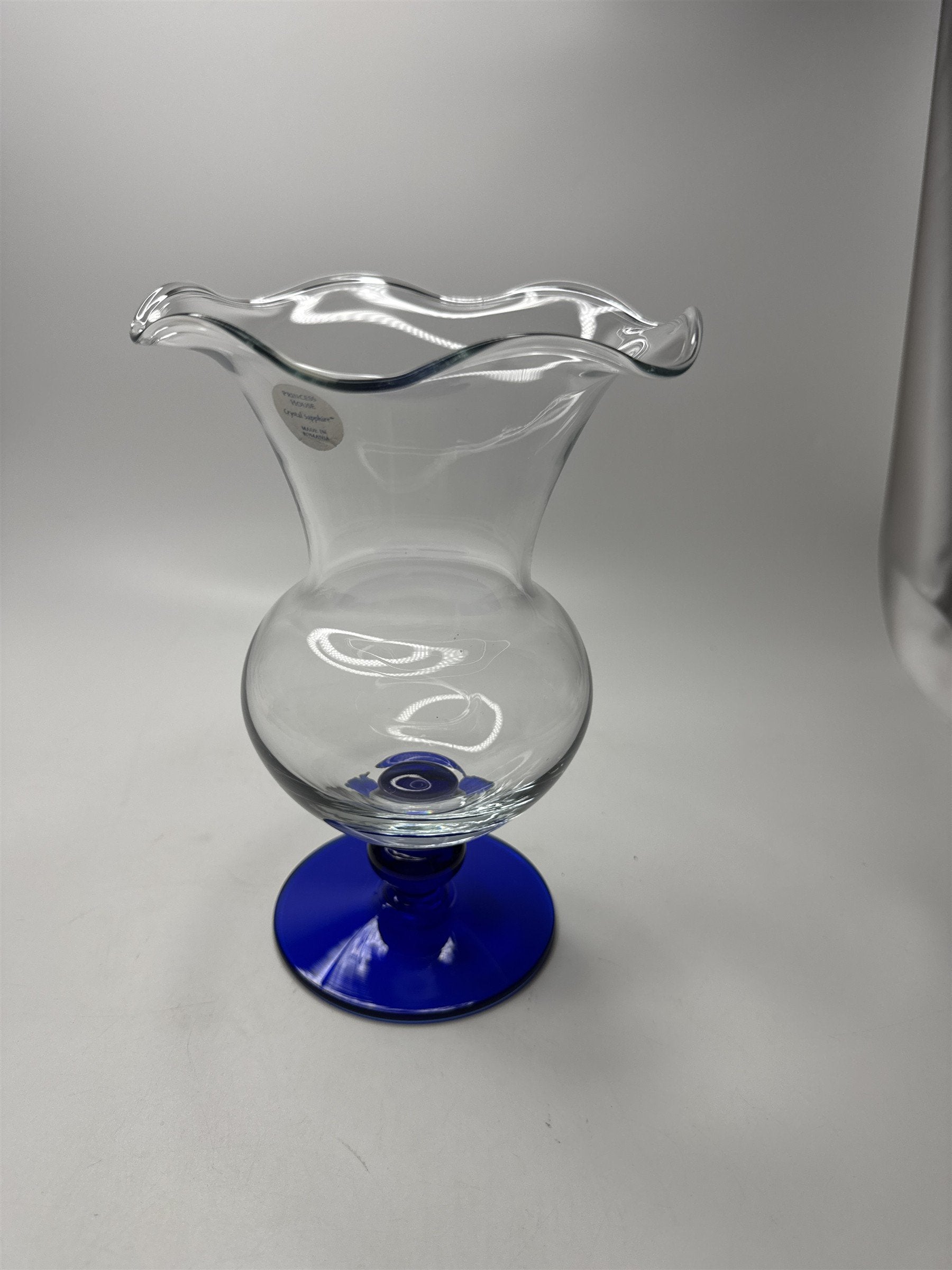 Princess House Vase Crystal Sapphire Clear Glass 8.5" Tall /w Original Box
