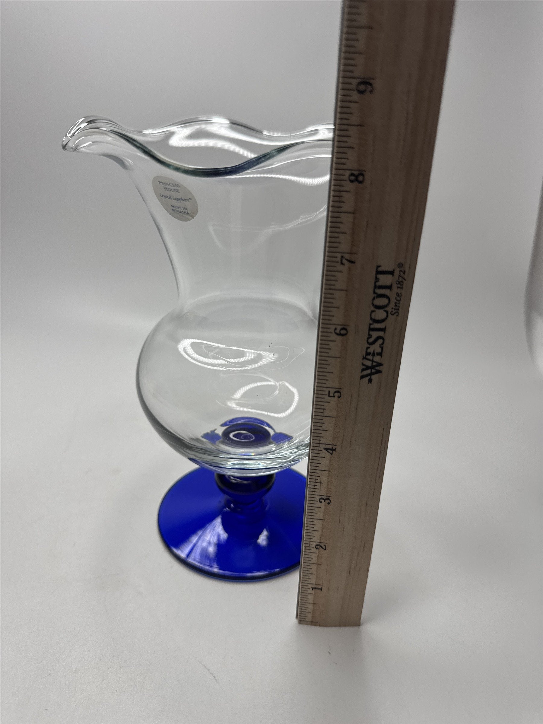 Princess House Vase Crystal Sapphire Clear Glass 8.5" Tall /w Original Box