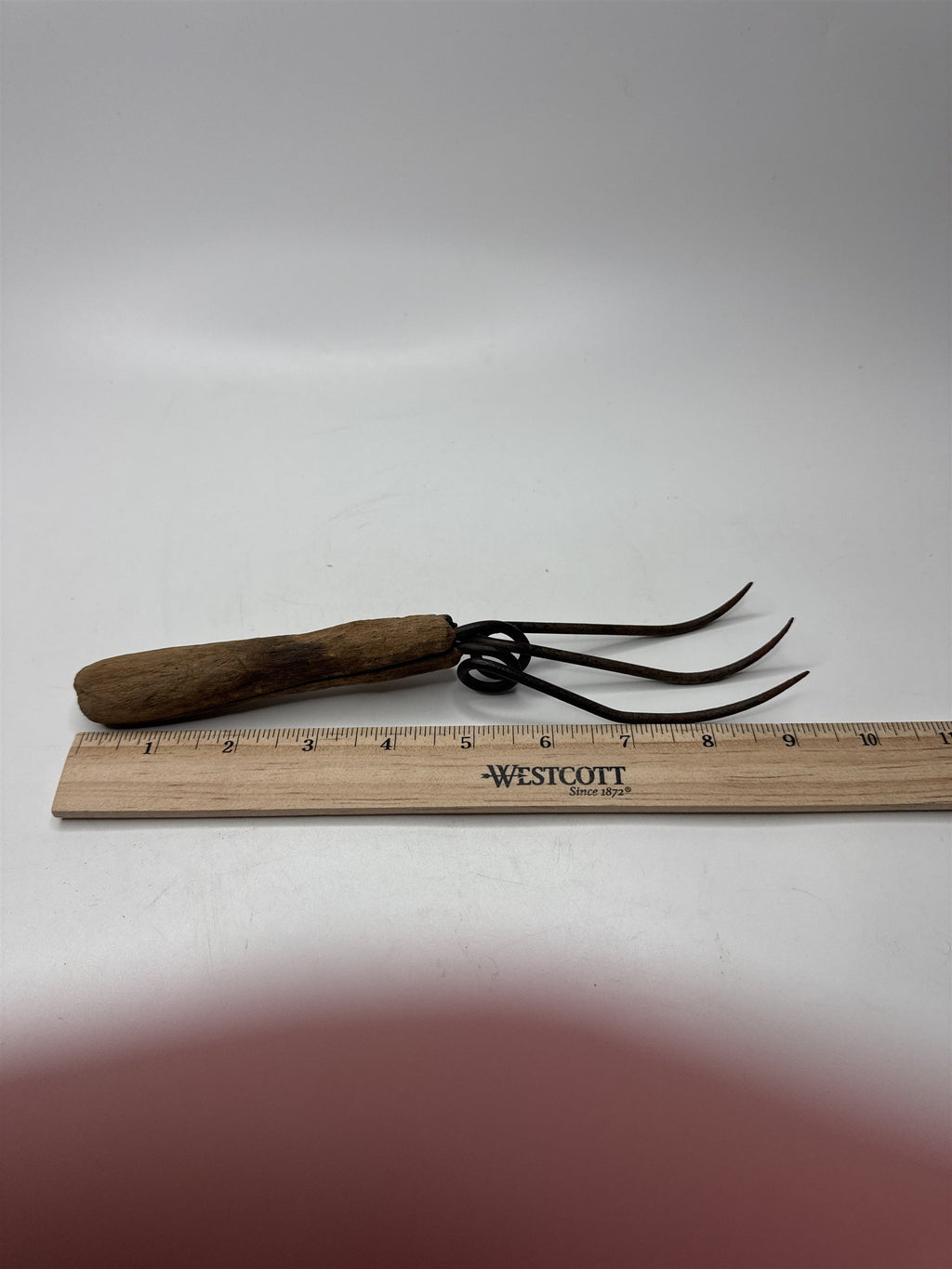 Vintage Small Hand Rake Garden Farm Tool Primitive 3 Tine Prong Cultivation Tool