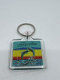 Souvenir Florida Keychain /w Three Dolphins Jumping Out of Ocean Together Scene