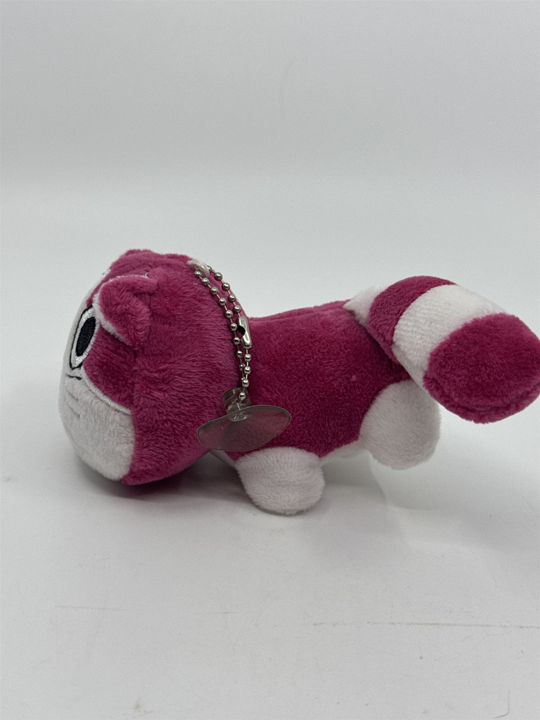Pink and White Striped Cat Plush Suction Cup Stuffed Animal Friend Toy