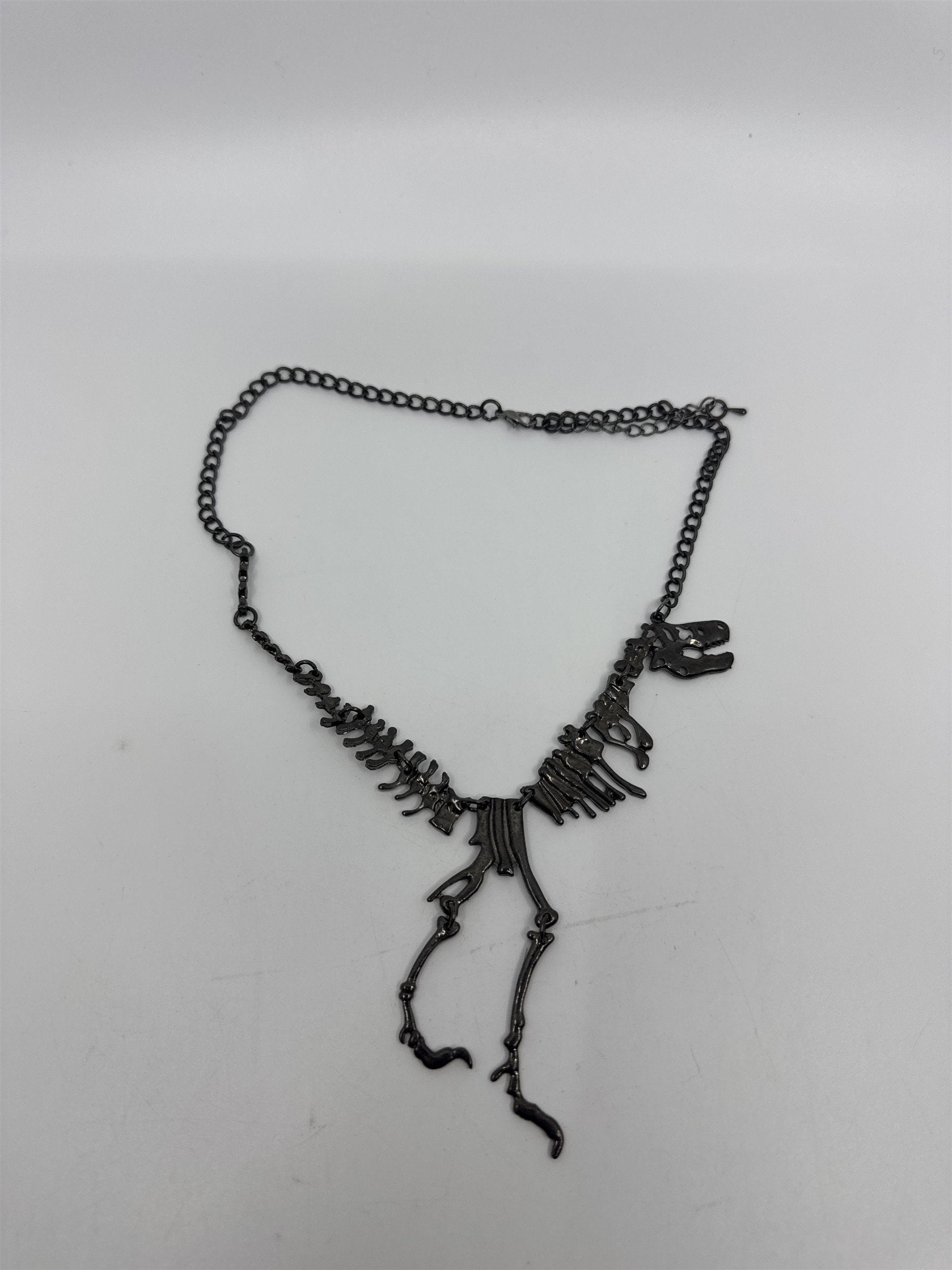 T-Rex Fossil Metal Necklace Moving Fossil Style Necklace Gunmetal