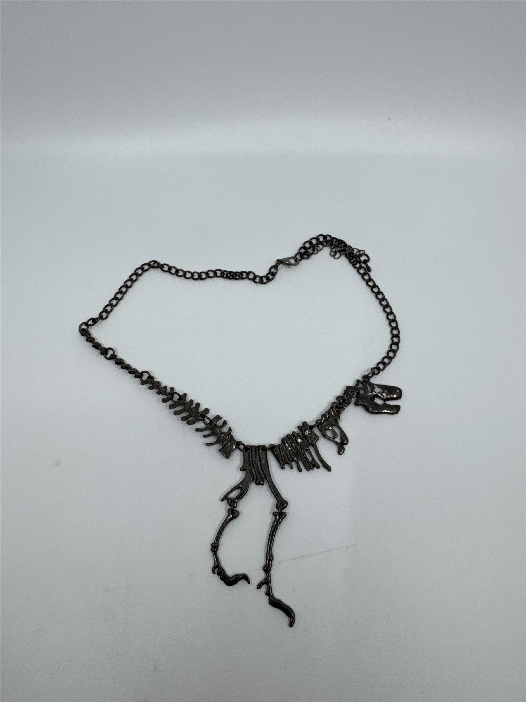 T-Rex Fossil Metal Necklace Moving Fossil Style Necklace Gunmetal