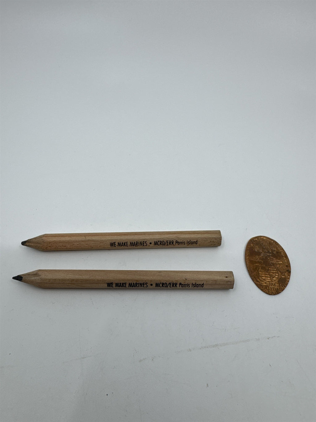USMC Parris Island We Make Marines Pencils Set of 2 /w Souvenir Penny Coin
