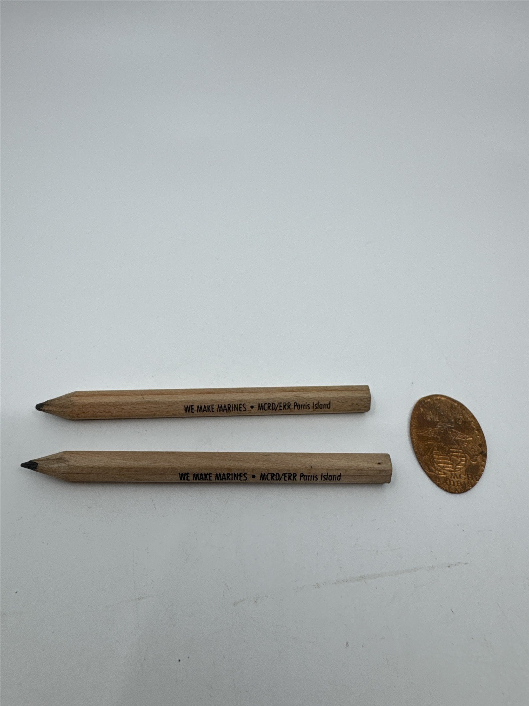 USMC Parris Island We Make Marines Pencils Set of 2 /w Souvenir Penny Coin