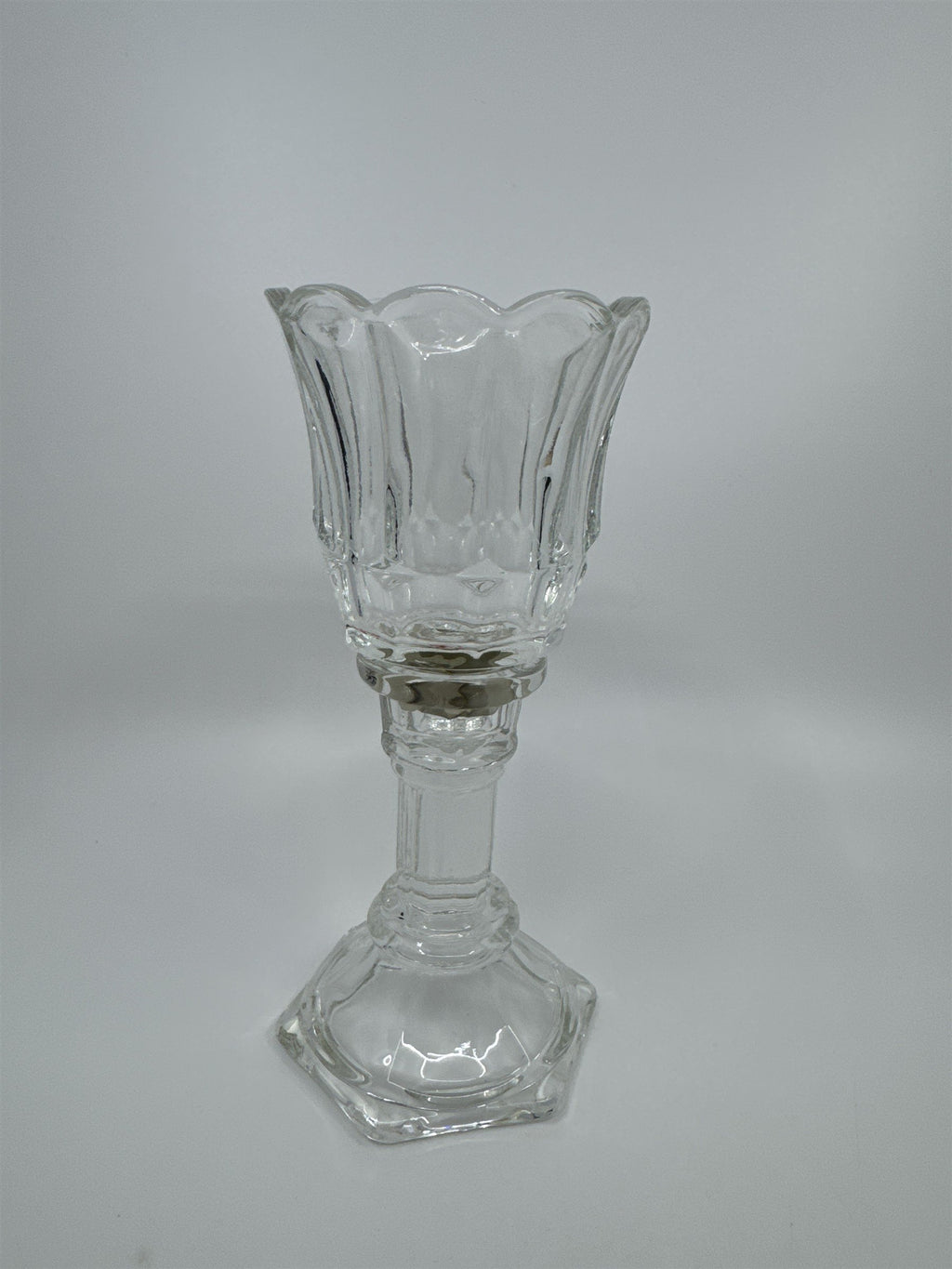 Homco Home Interiors Clear Glass 2pc Clear Glass Crystal Candle Votive Holder 7"