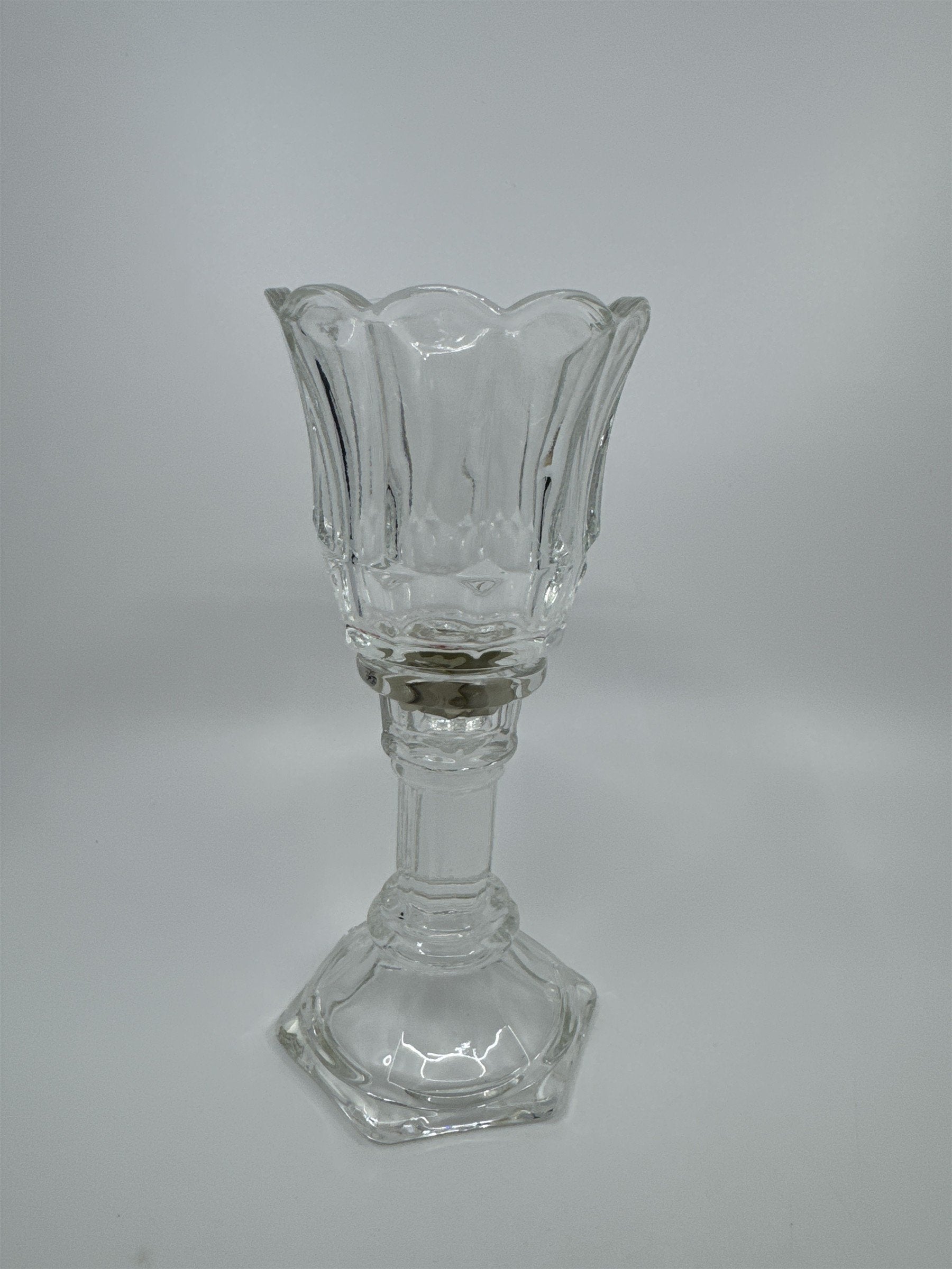 Homco Home Interiors Clear Glass 2pc Clear Glass Crystal Candle Votive Holder 7"