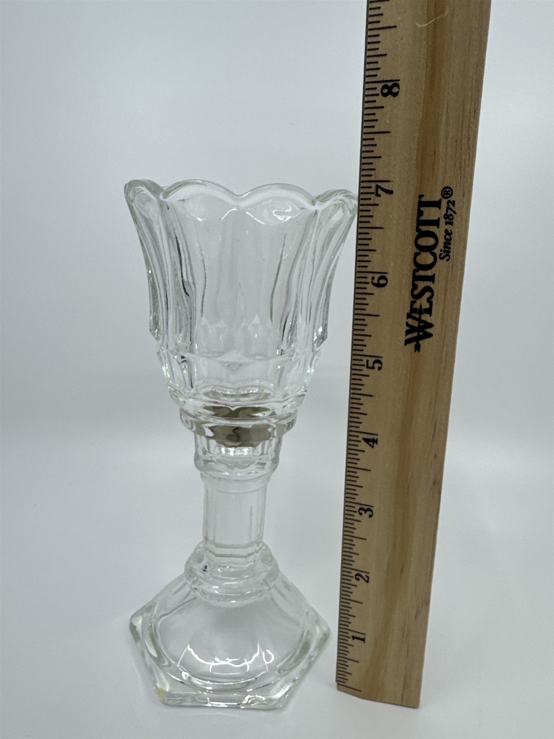 Homco Home Interiors Clear Glass 2pc Clear Glass Crystal Candle Votive Holder 7"