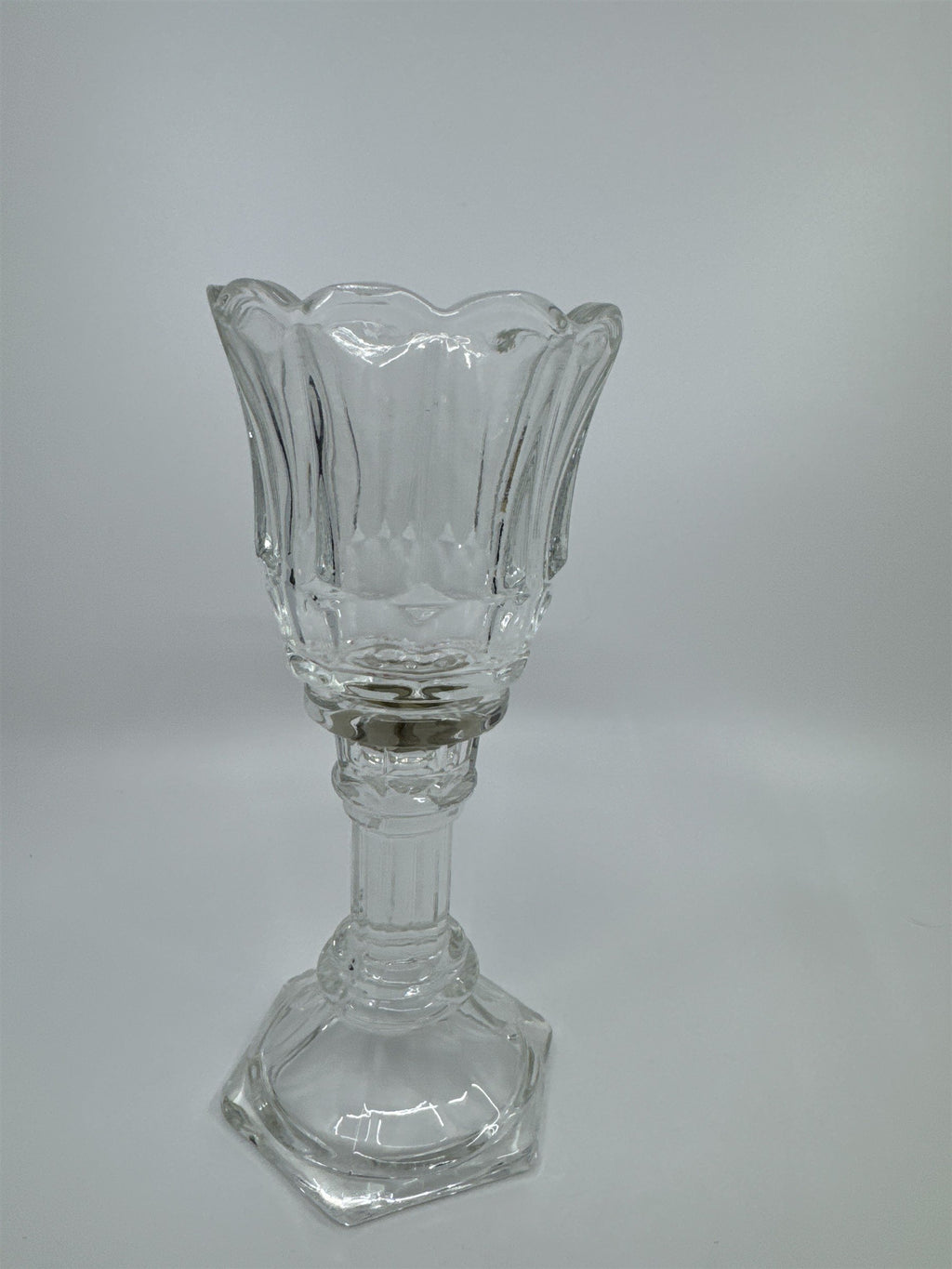Homco Home Interiors Clear Glass 2pc Clear Glass Crystal Candle Votive Holder 7"