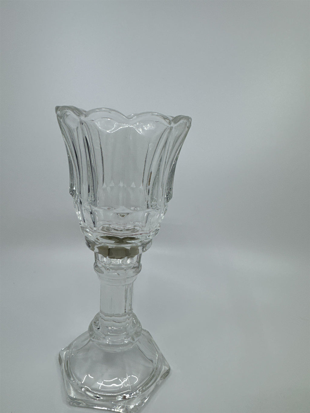 Homco Home Interiors Clear Glass 2pc Clear Glass Crystal Candle Votive Holder 7"
