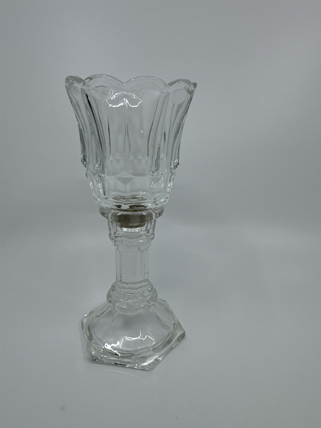 Homco Home Interiors Clear Glass 2pc Clear Glass Crystal Candle Votive Holder 7"