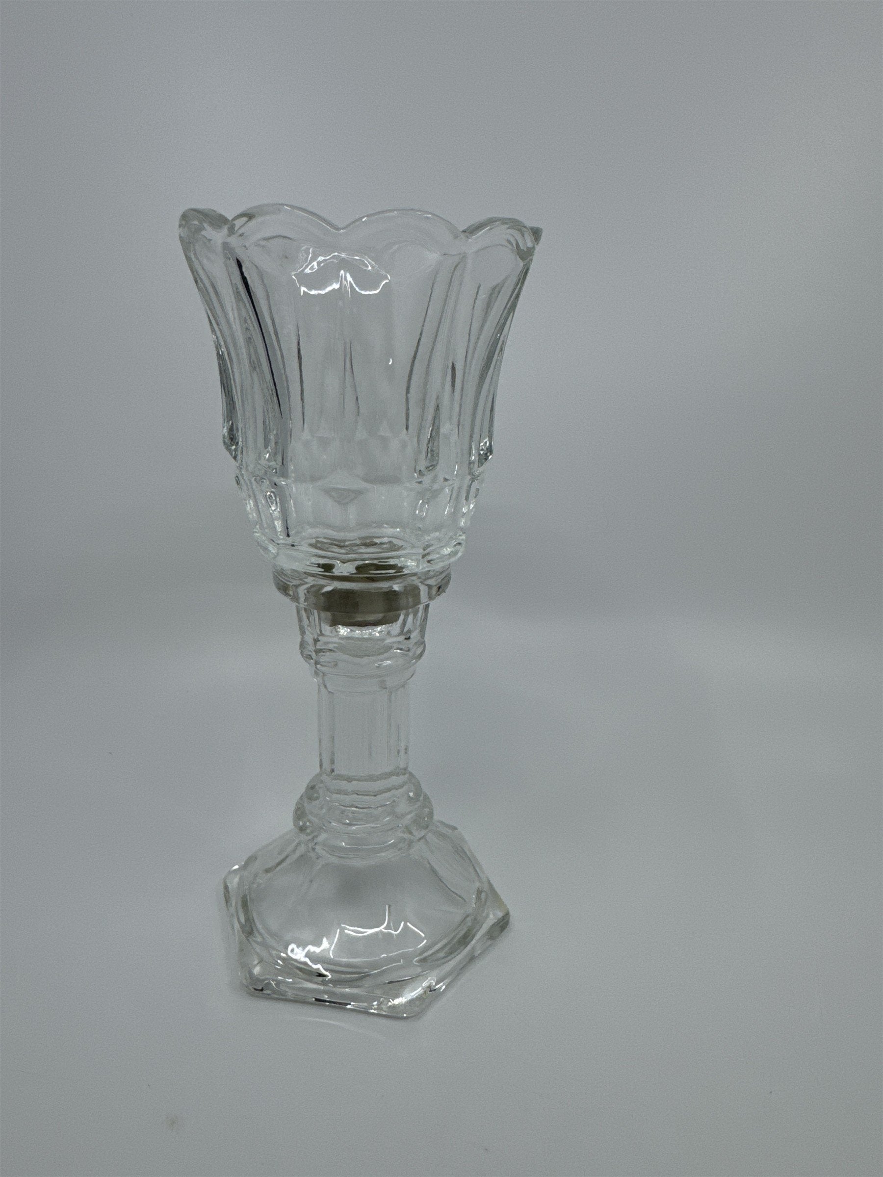 Homco Home Interiors Clear Glass 2pc Clear Glass Crystal Candle Votive Holder 7"