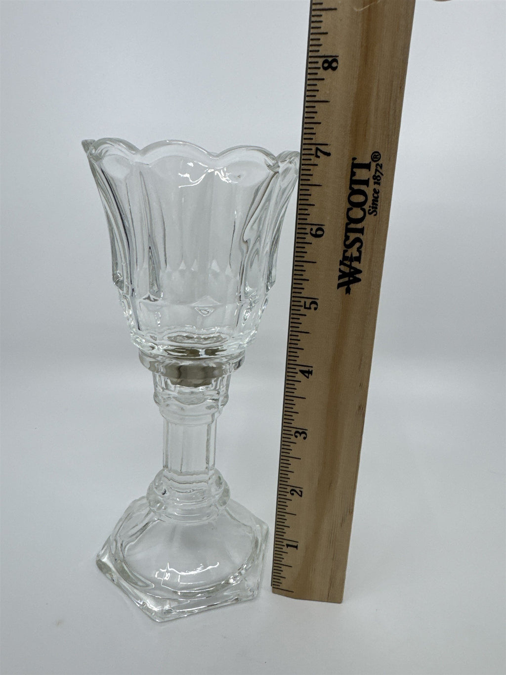 Homco Home Interiors Clear Glass 2pc Clear Glass Crystal Candle Votive Holder 7"