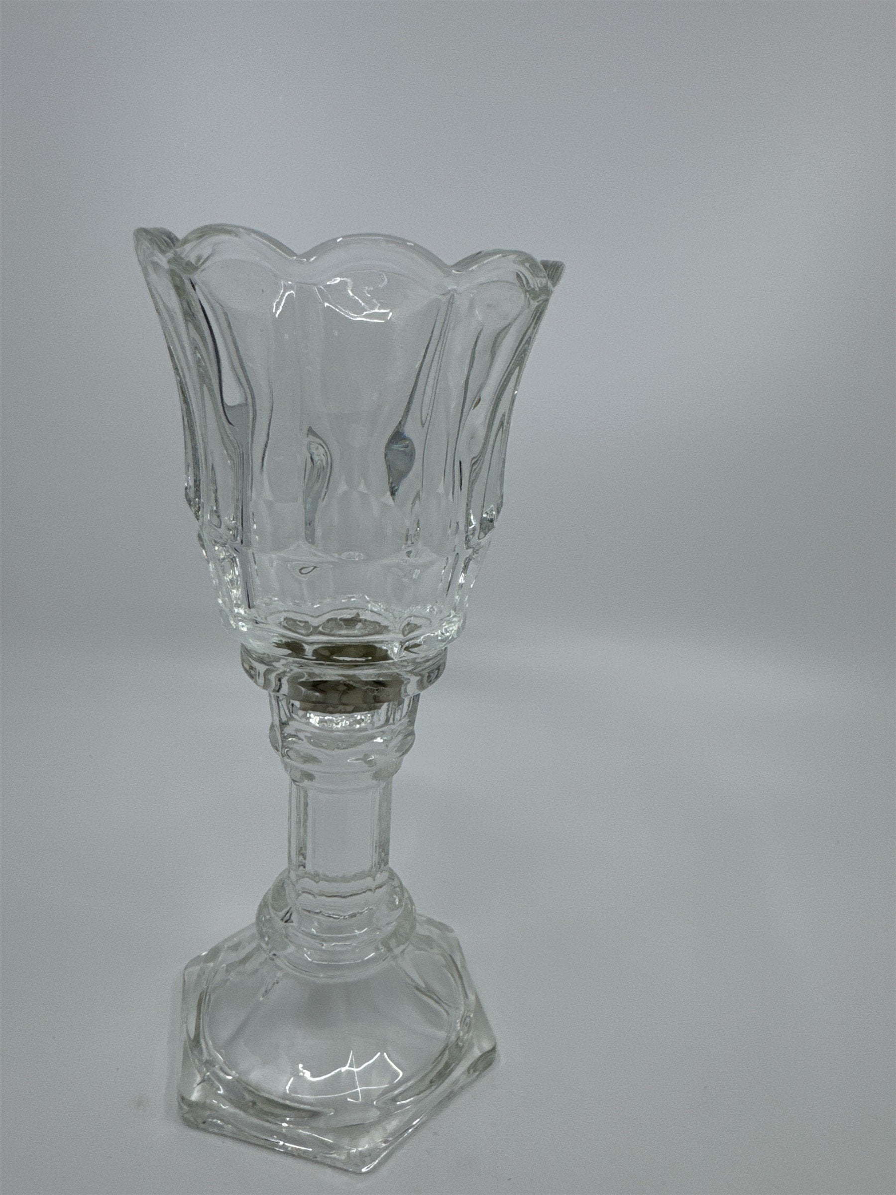 Homco Home Interiors Clear Glass 2pc Clear Glass Crystal Candle Votive Holder 7"