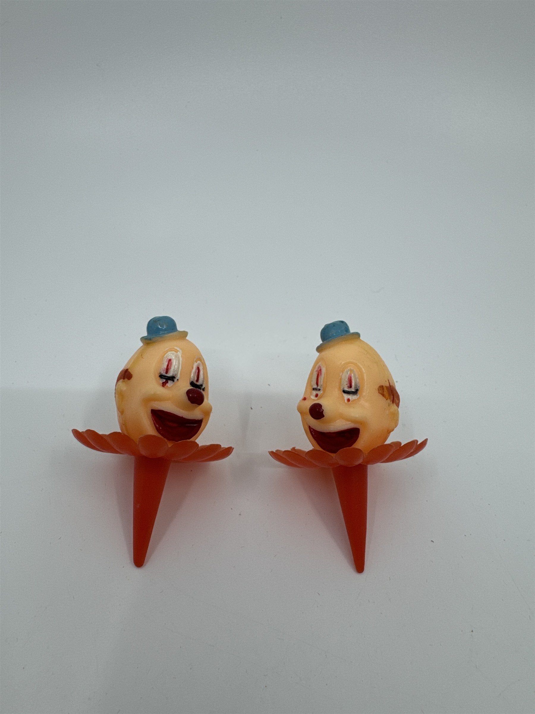 Set of 2 Vintage Clown Head Cupcake Picks Cake Toppers Orange/Red Color