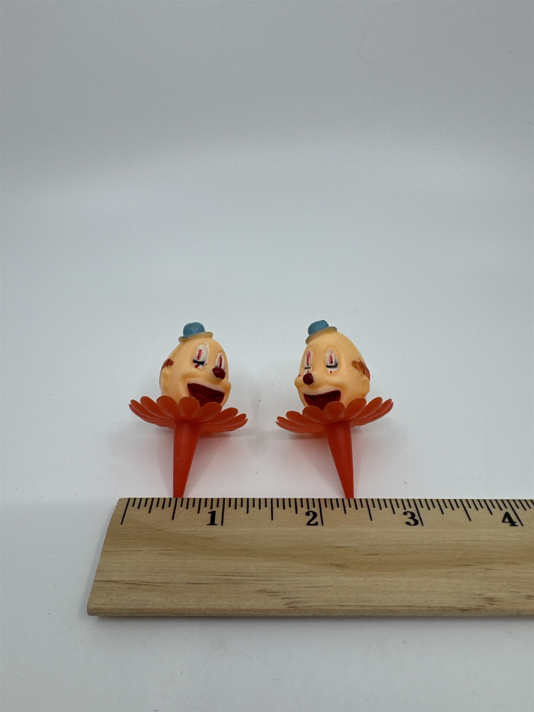 Set of 2 Vintage Clown Head Cupcake Picks Cake Toppers Orange/Red Color