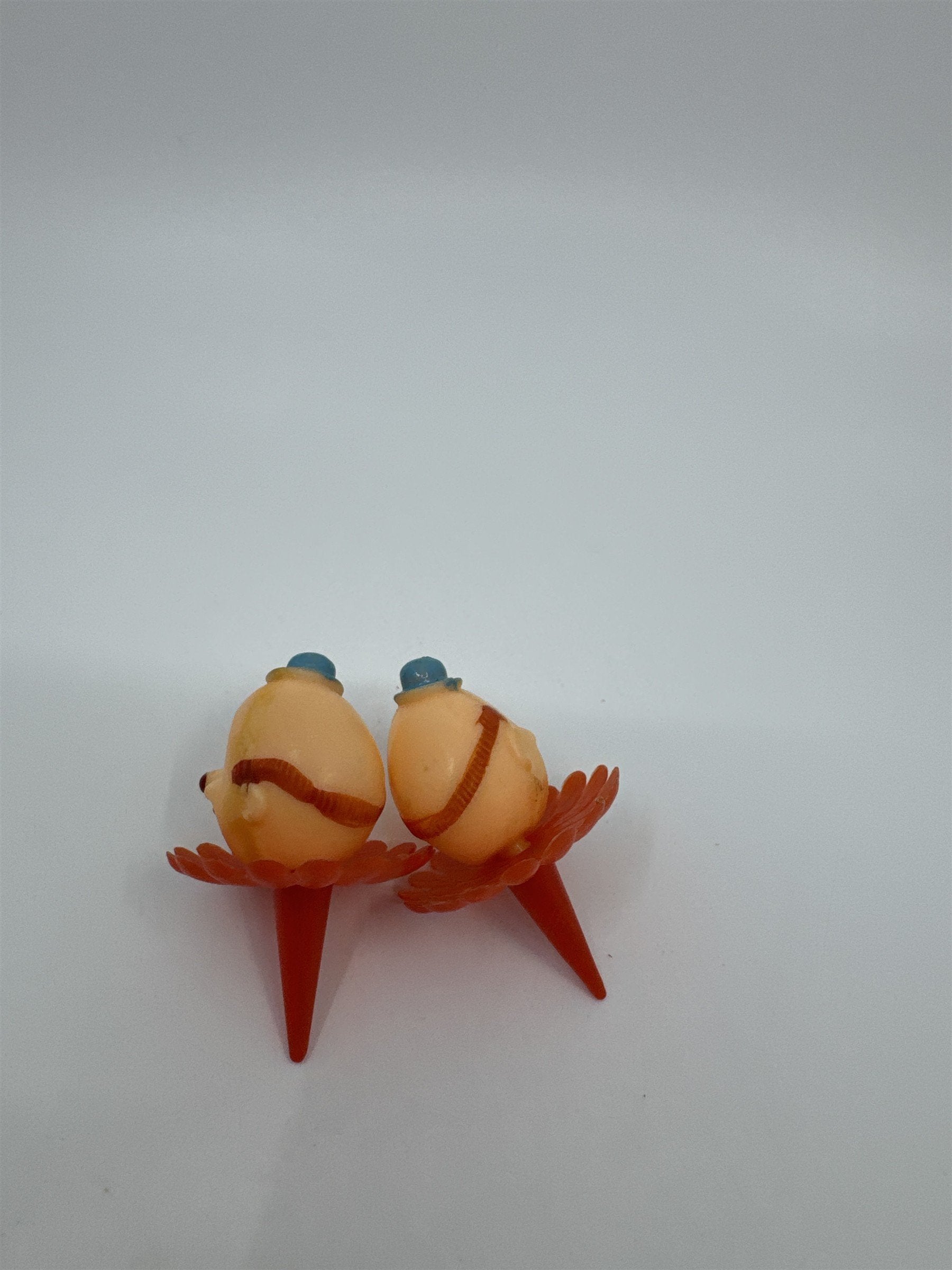 Set of 2 Vintage Clown Head Cupcake Picks Cake Toppers Orange/Red Color